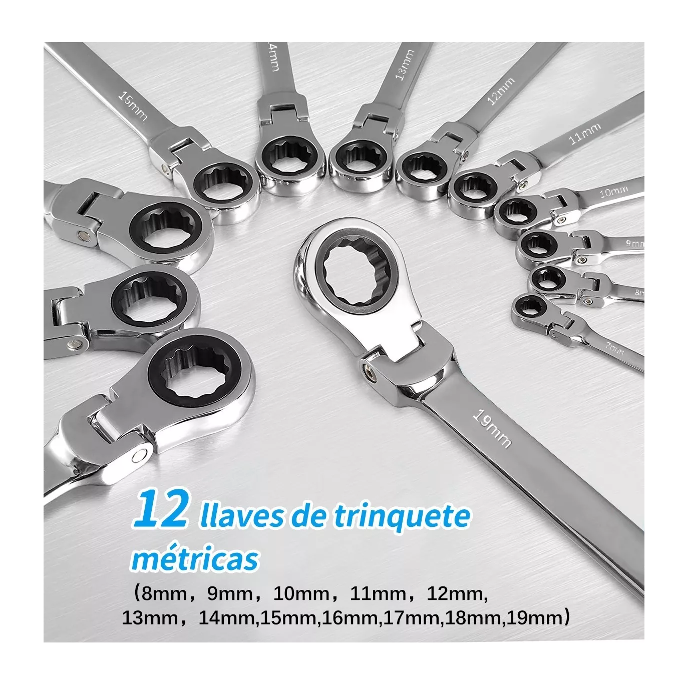 Foto 3 | Llave Inglesa Combinada Tipo Matraca Ajustable Goxawee 12 Piezas, Plata