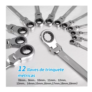 Foto 3 | Llave Inglesa Combinada Tipo Matraca Ajustable Goxawee 12 Piezas, Plata