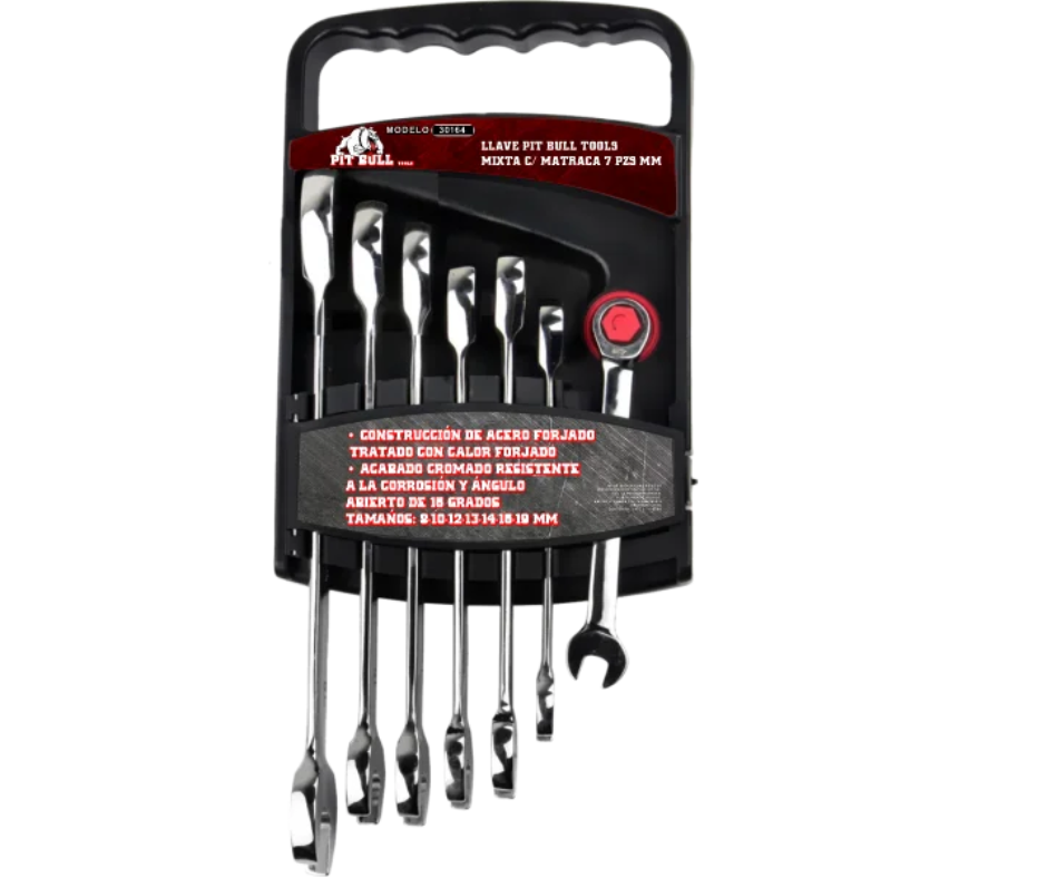 Llaves Mixtas Con Matraca 7 Piezas Mm Pit Bull Tools