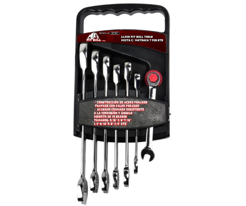 Llaves Mixtas Con Matraca 7 Piezas Std Pit Bull Tools