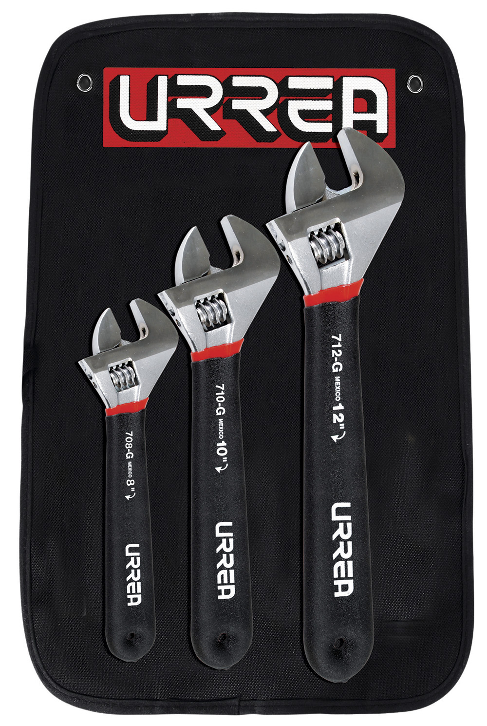 Juego De Llaves Ajustables Cromadas Con Mango Rubber Grip, 3 Piezas Urrea