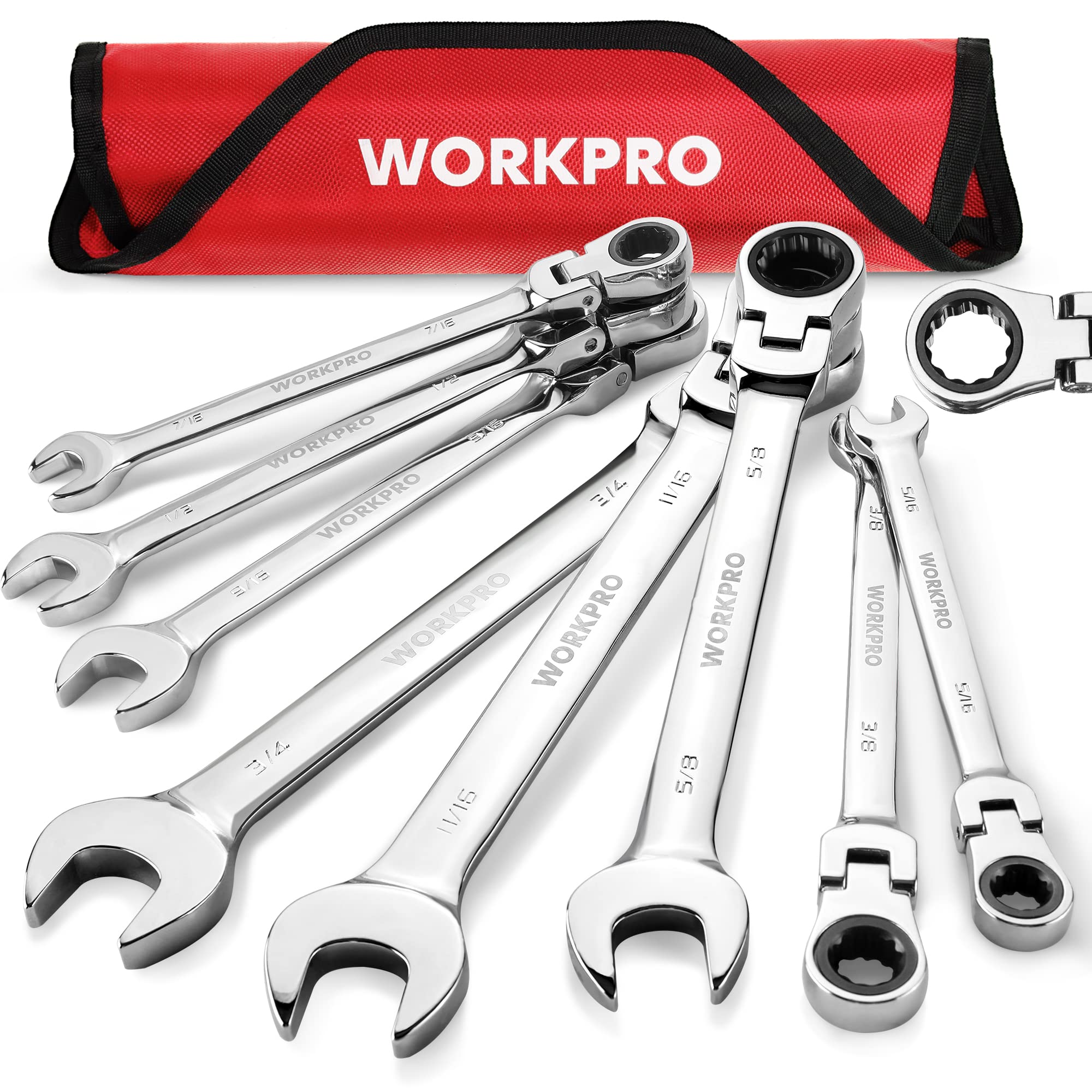 Juego De Llaves Workpro Flex-head Tracheting De 8 Piezas Sae 5/16-3/4 Pulgadas - Venta Internacional.