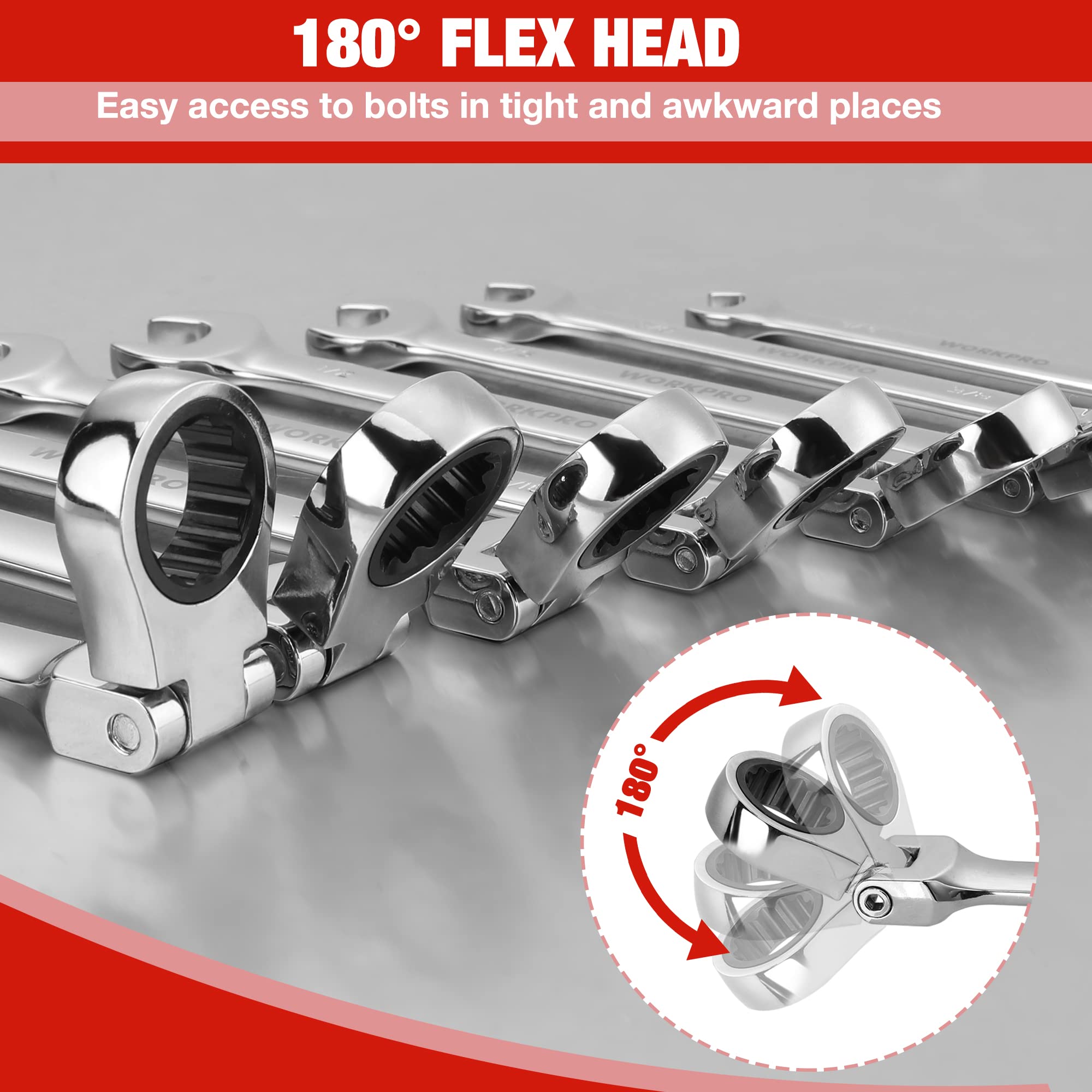 Foto 4 pulgar | Juego De Llaves Workpro Flex-head Tracheting De 8 Piezas Sae 5/16-3/4 Pulgadas - Venta Internacional.