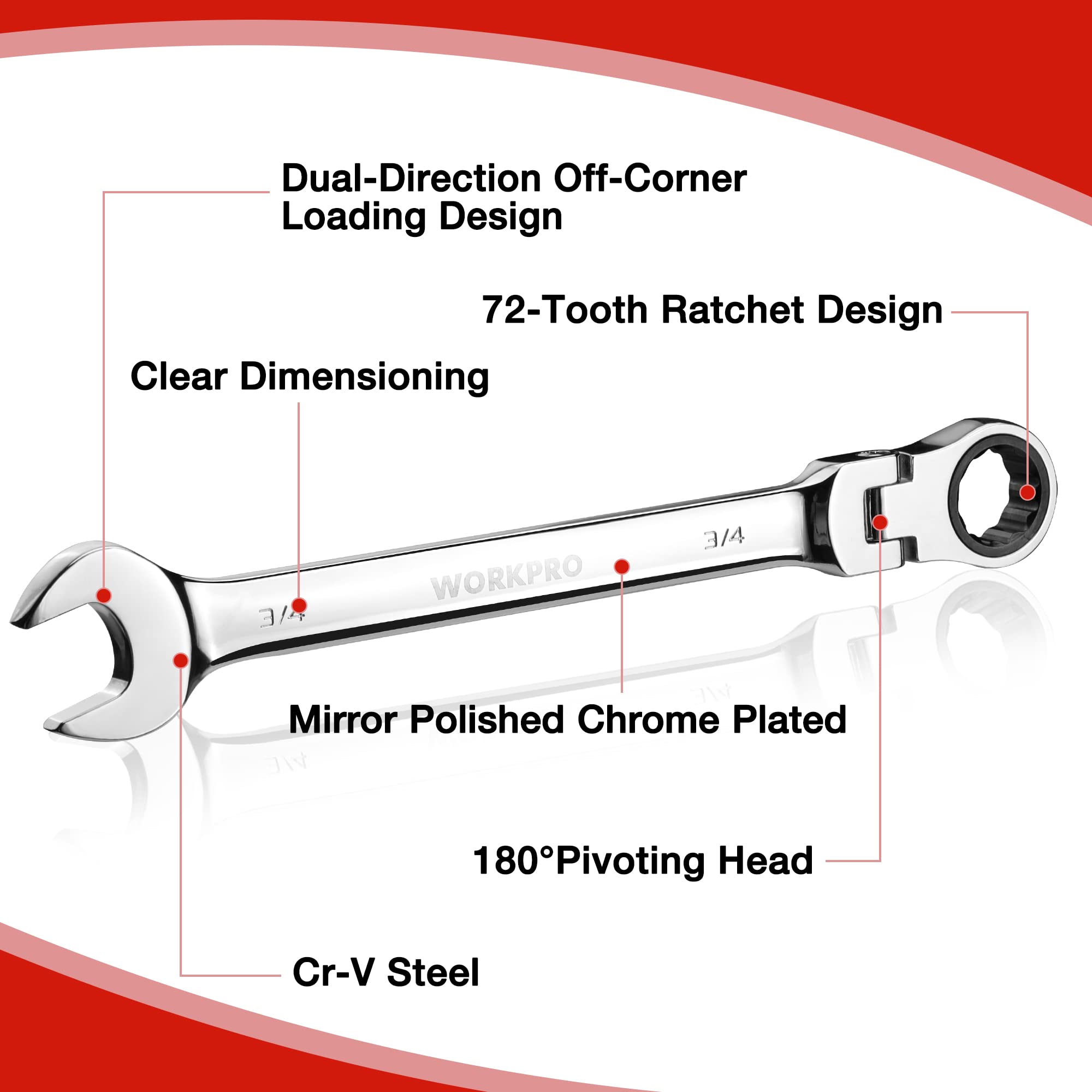 Foto 5 pulgar | Juego De Llaves Workpro Flex-head Tracheting De 8 Piezas Sae 5/16-3/4 Pulgadas - Venta Internacional.