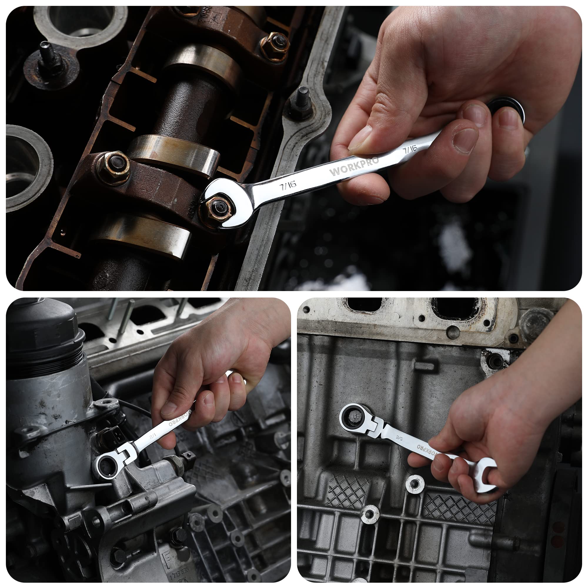 Foto 7 | Juego De Llaves Workpro Flex-head Tracheting De 8 Piezas Sae 5/16-3/4 Pulgadas - Venta Internacional.