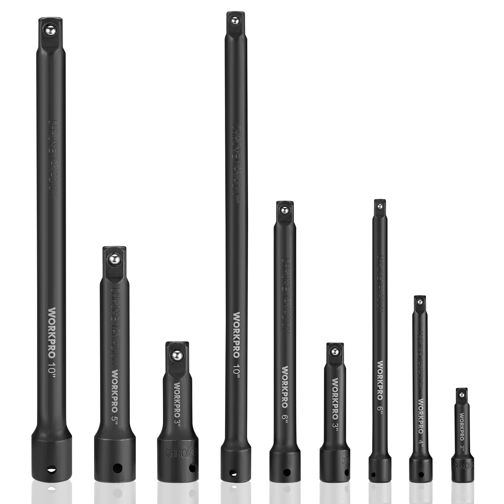 Juego De Barras De Extensión Con Enchufe Workpro 9 Unidades De 1/4, 3/8 Y 1/2 - Venta Internacional.