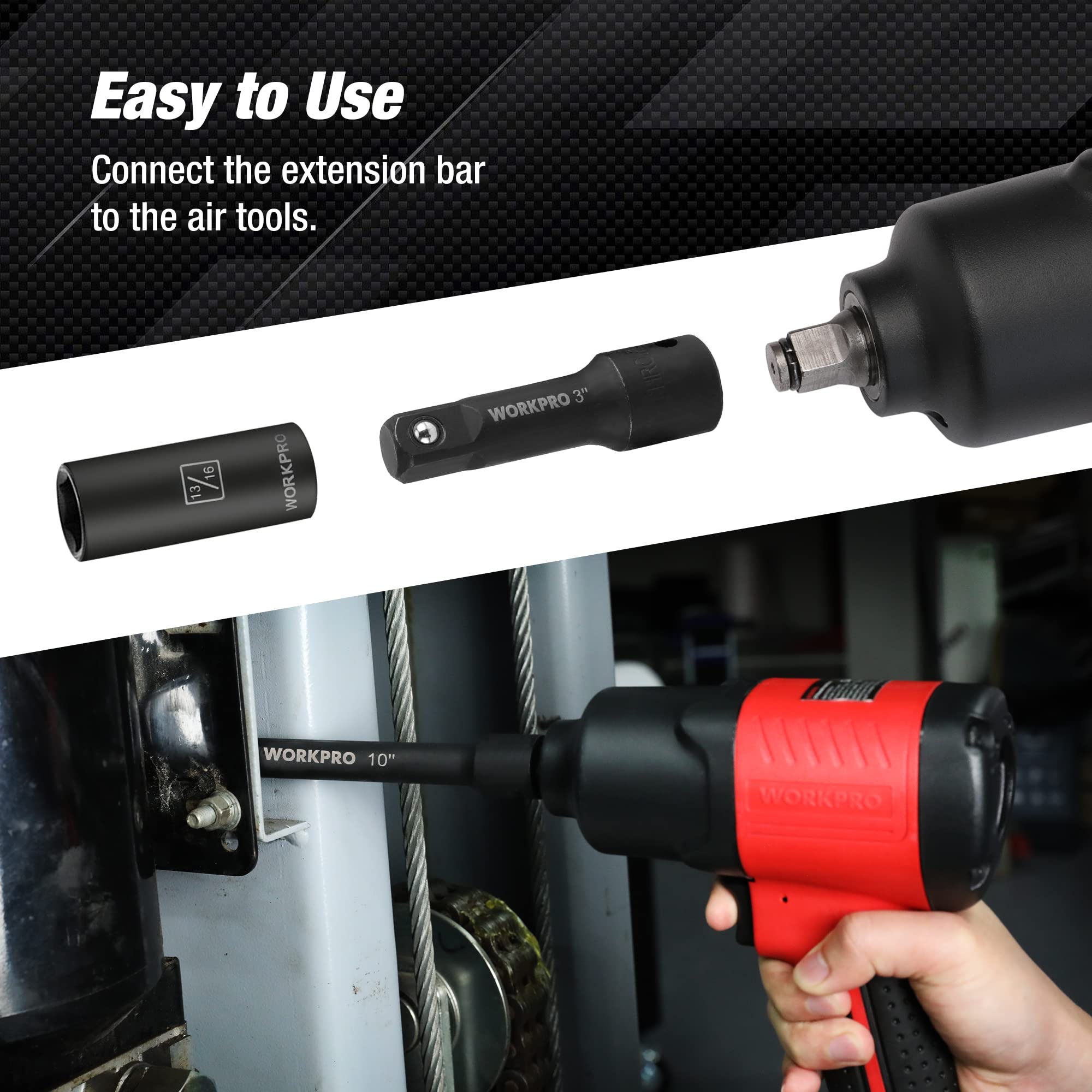 Foto 7 pulgar | Juego De Barras De Extensión Con Enchufe Workpro 9 Unidades De 1/4, 3/8 Y 1/2 - Venta Internacional.