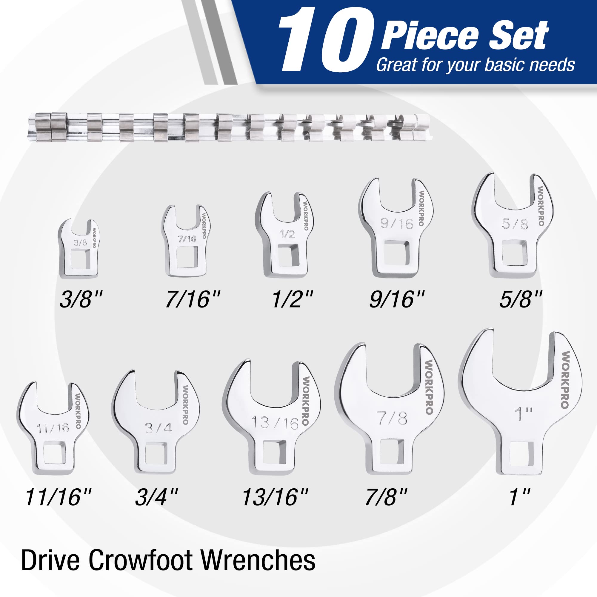 Foto 4 pulgar | Juego De Llaves Crowfoot Workpro 3/8 Drive De 10 Piezas Sae Con Organizador - Venta Internacional.