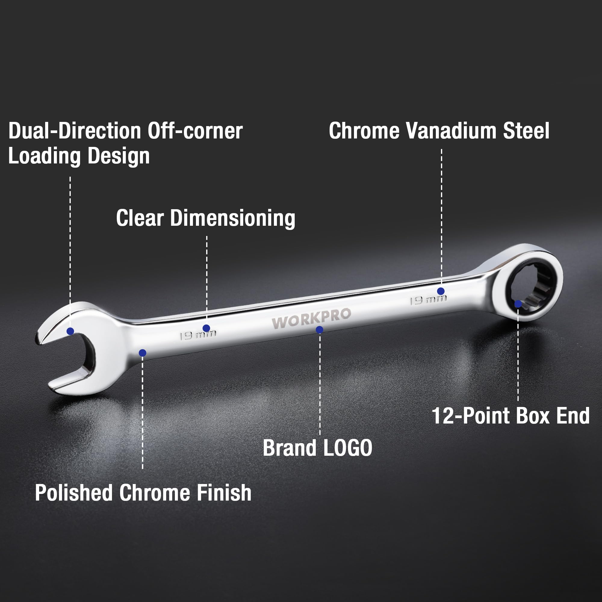 Foto 2 | Llave Combinada De Trinquete Workpro Cr-v De 19 Mm, Métrica - Venta Internacional.
