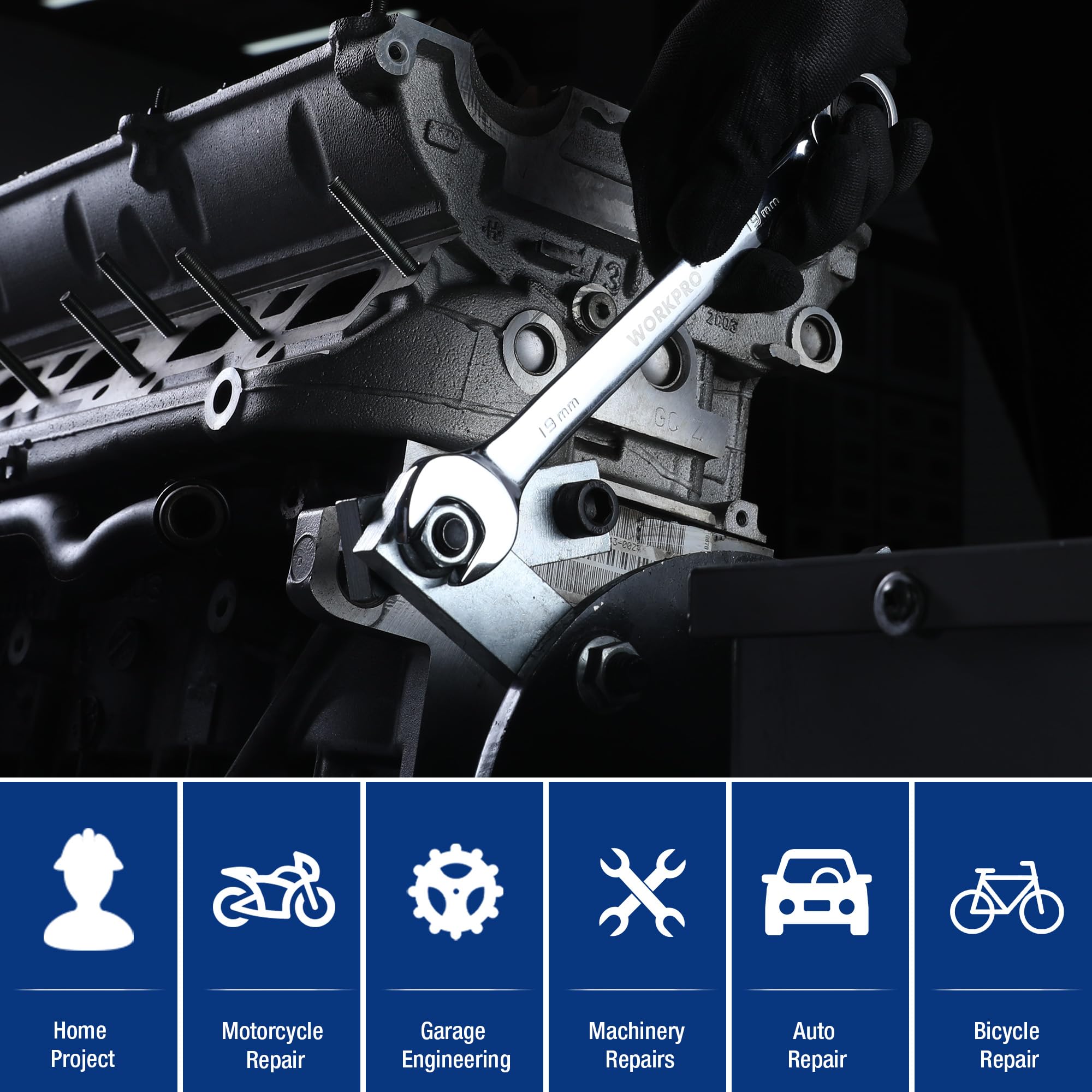 Foto 7 pulgar | Llave Combinada De Trinquete Workpro Cr-v De 19 Mm, Métrica - Venta Internacional.