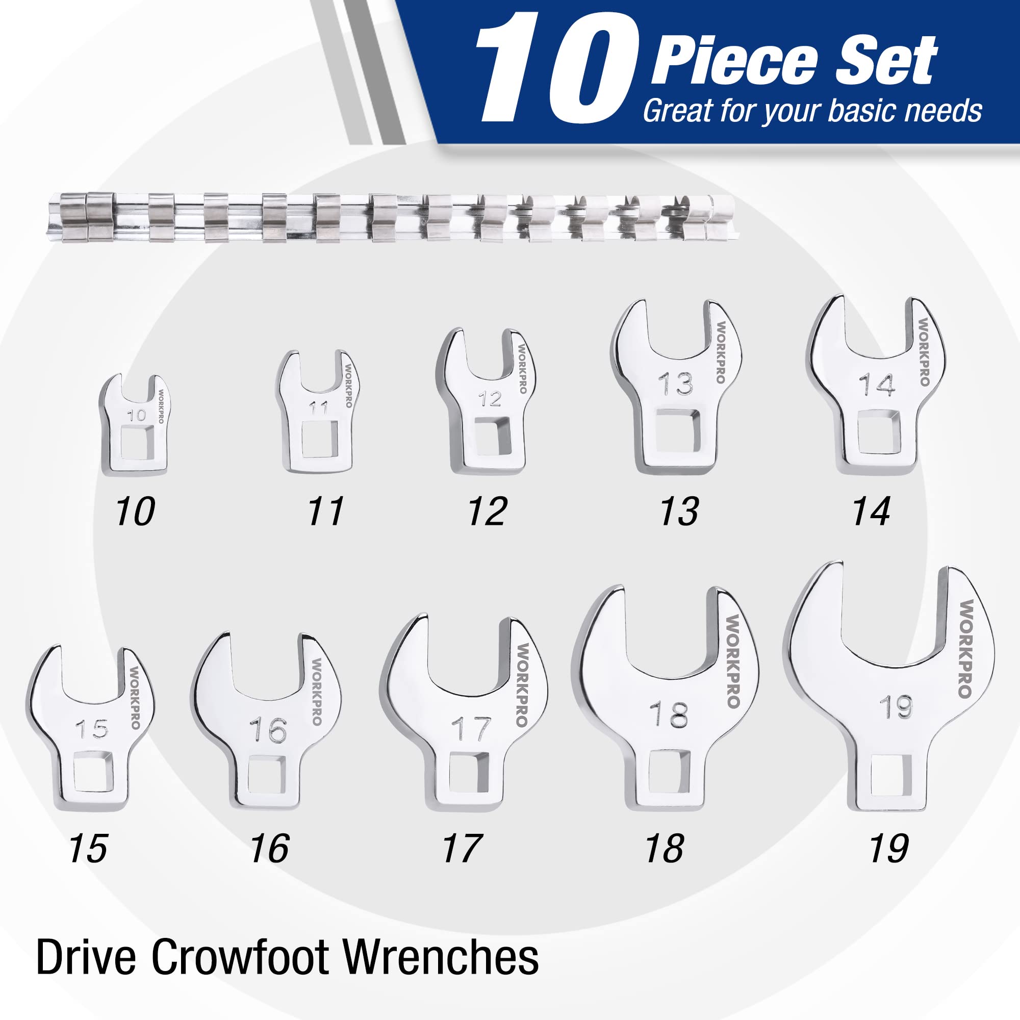 Foto 4 pulgar | Juego De Llaves Crowfoot Workpro 3/8 Drive, 10 Piezas, 10-19 Mm - Venta Internacional.