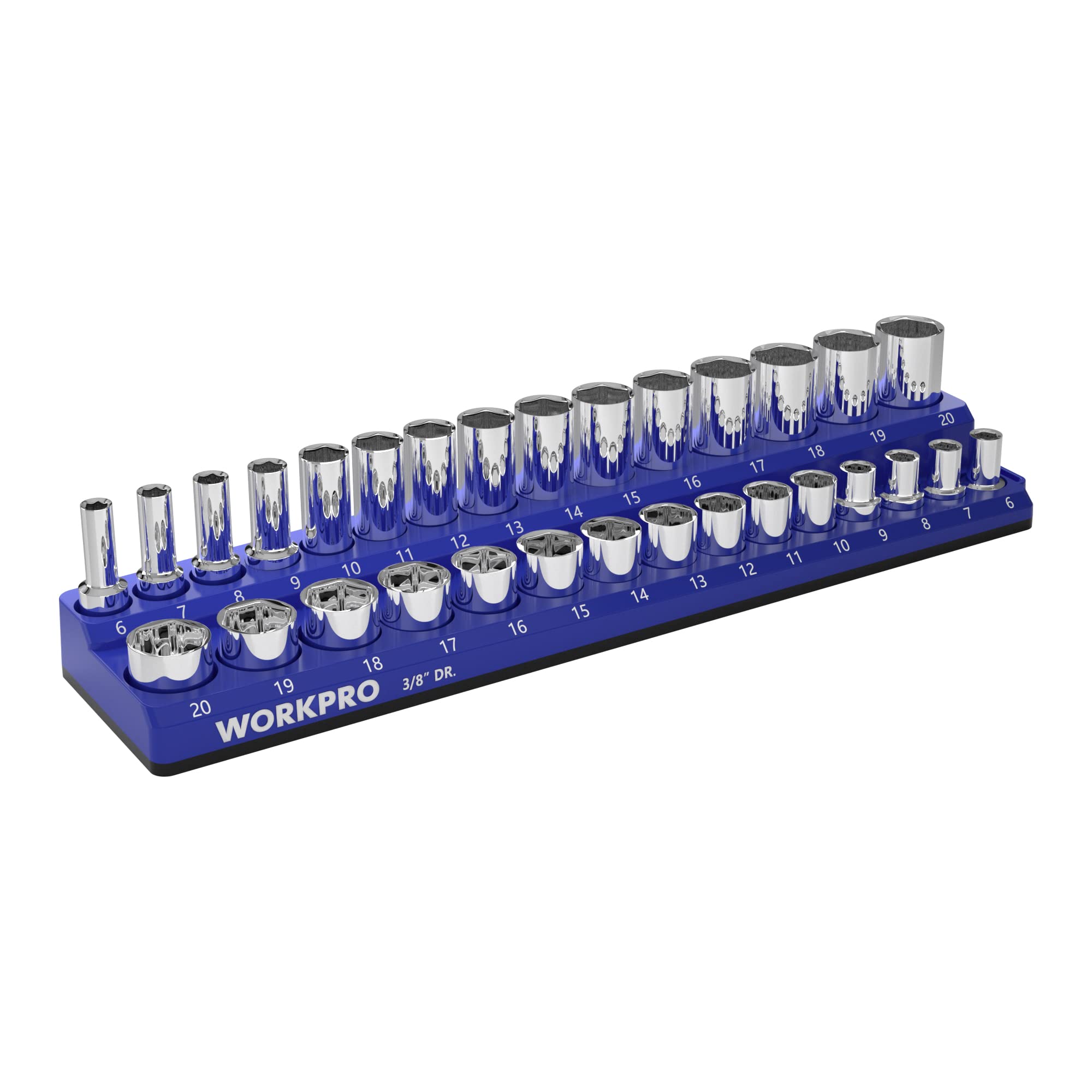 Organizador De Enchufes Workpro Magnético, 30 Enchufes Métricos De 3/8 Pulgadas - Venta Internacional.