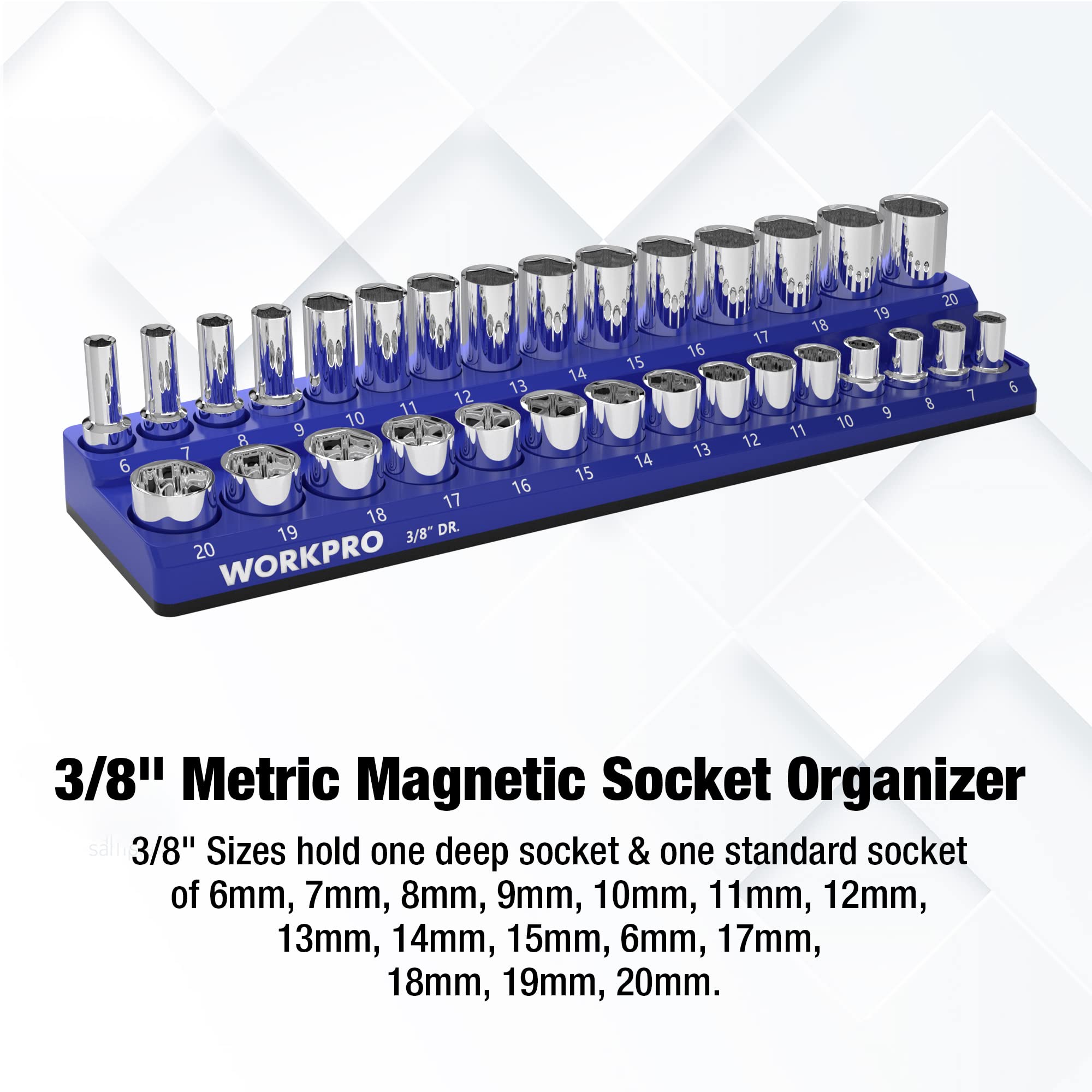 Foto 3 pulgar | Organizador De Enchufes Workpro Magnético, 30 Enchufes Métricos De 3/8 Pulgadas - Venta Internacional.