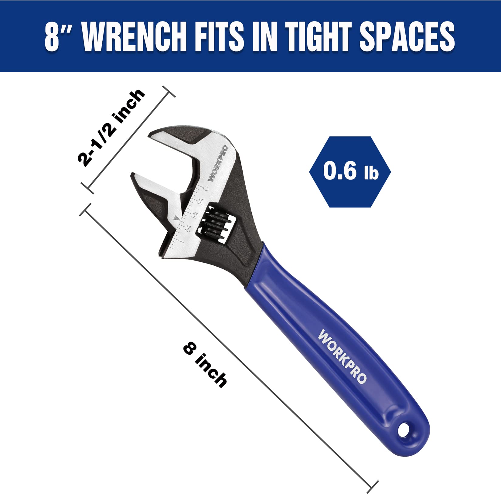 Foto 5 pulgar | Llave Ajustable Workpro De 20 Cm De Ancho, Mordaza Cr-v, Acero - Venta Internacional.