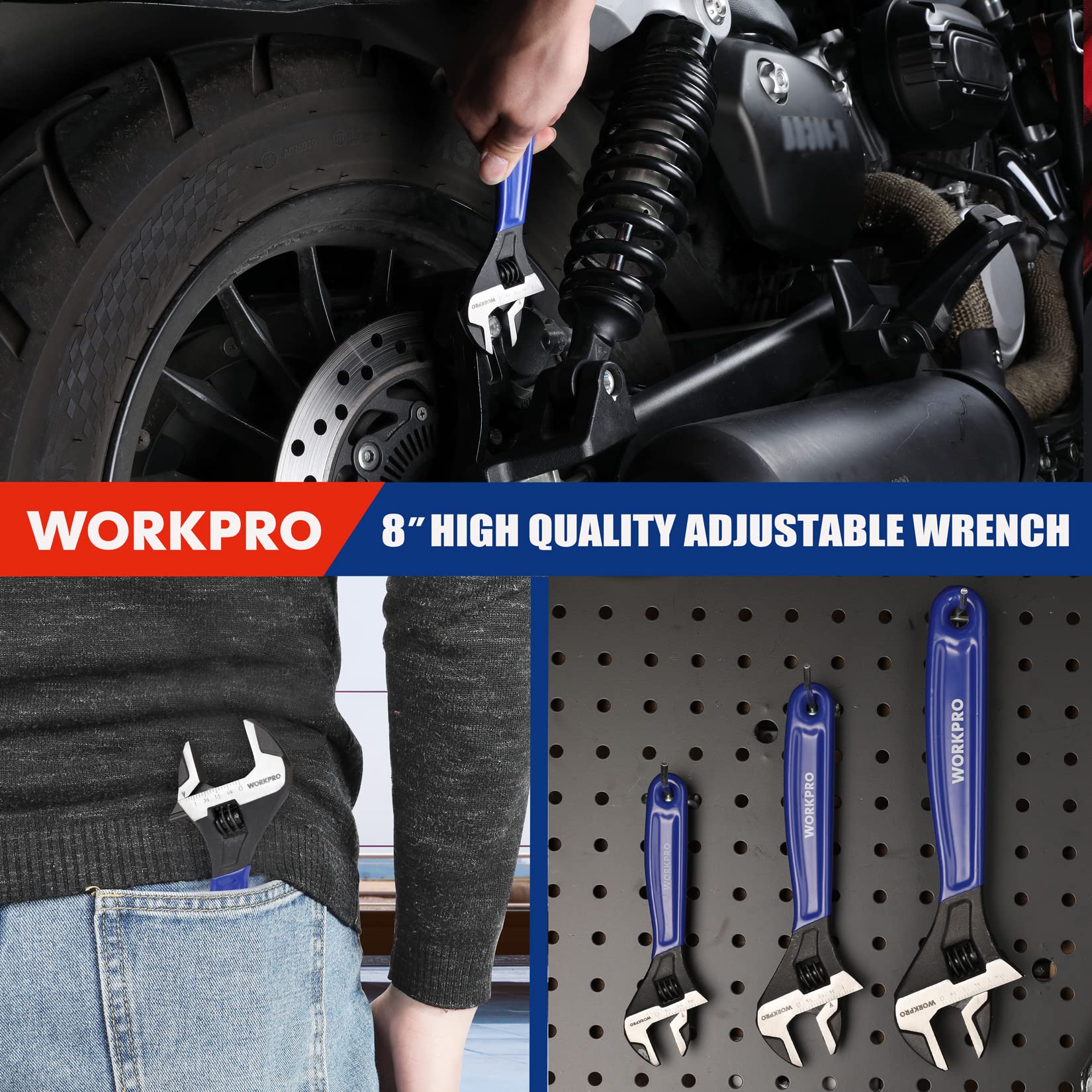 Foto 8 pulgar | Llave Ajustable Workpro De 20 Cm De Ancho, Mordaza Cr-v, Acero - Venta Internacional.