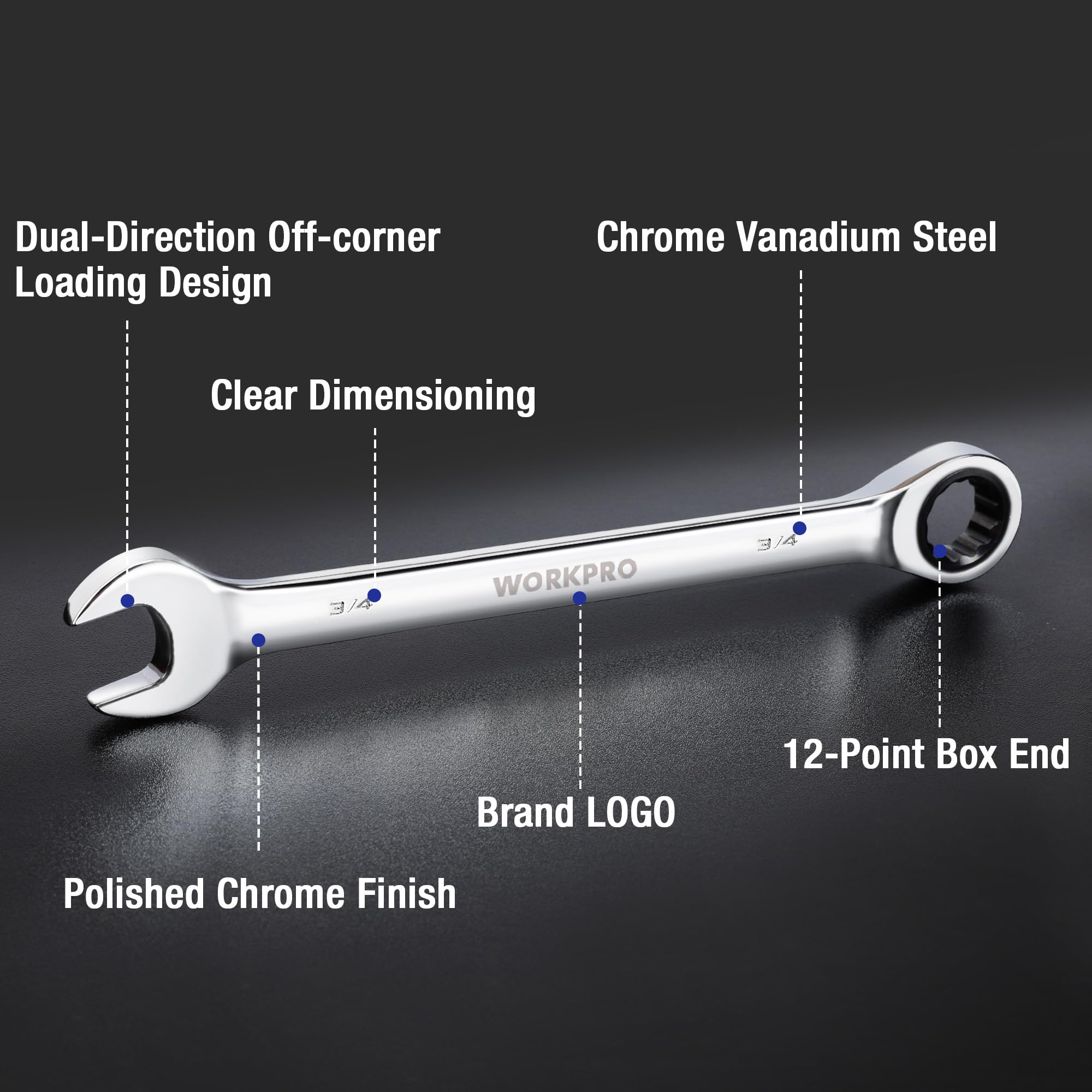 Foto 2 | Llave Combinada De Trinquete Workpro 3/4 Sae Cr-v De 12 Puntos - Venta Internacional.