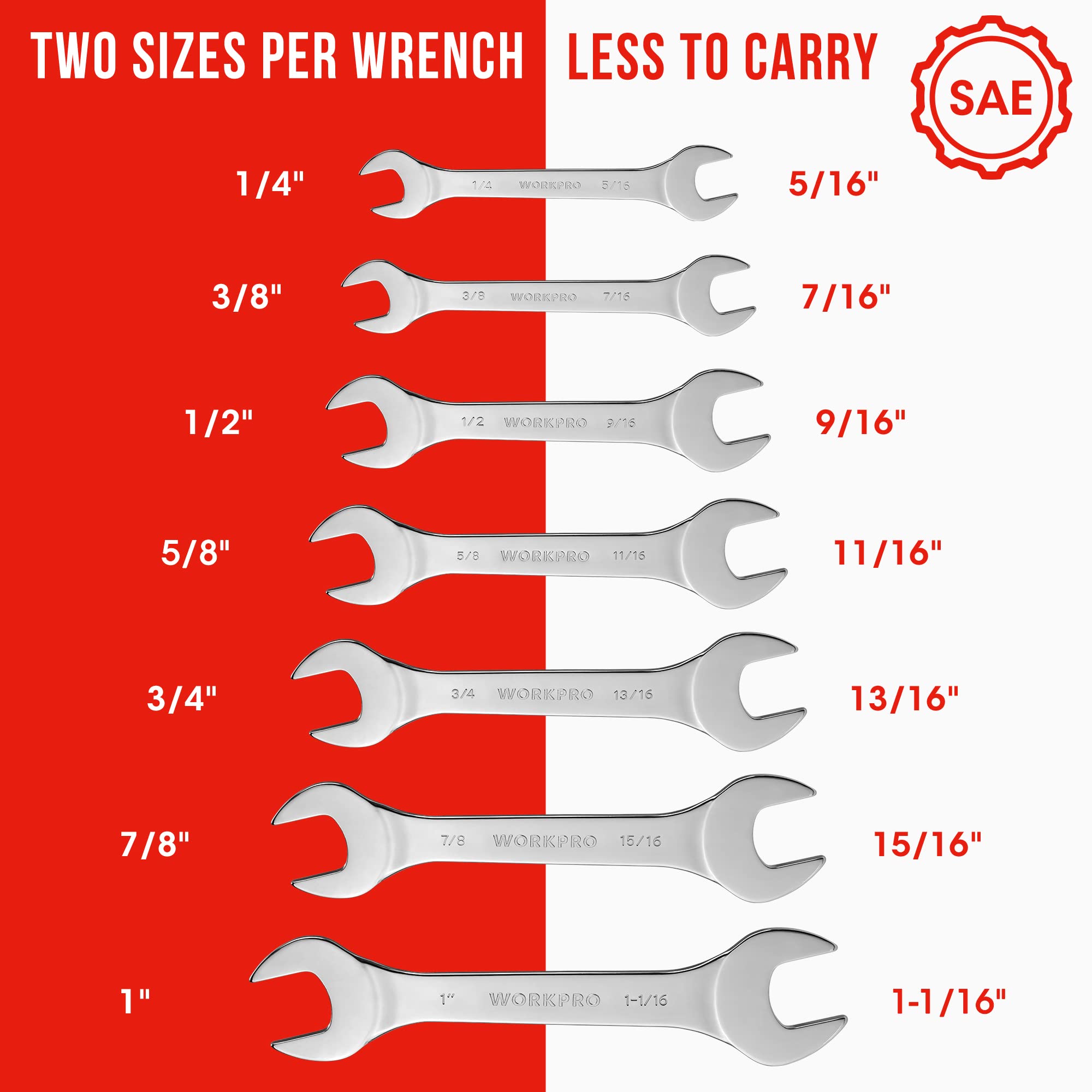 Foto 3 pulgar | Juego De Llaves Workpro Sae Superfinas Con Extremo Abierto, 7 Piezas De 6 A 27 Mm Con Bolsa - Venta Internacional.