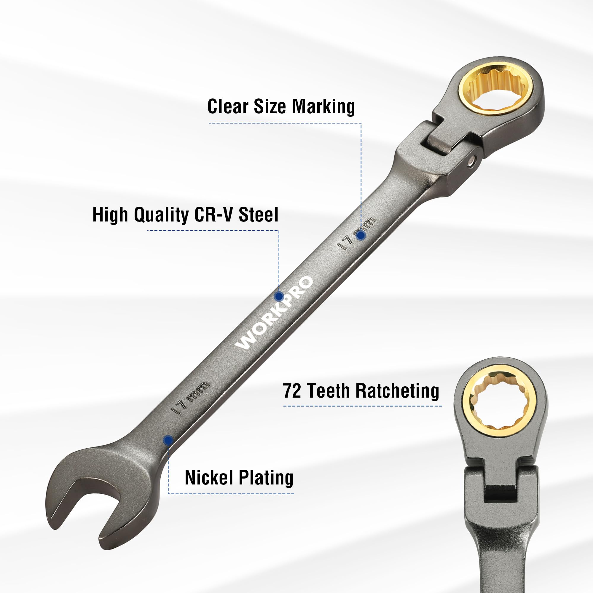 Foto 2 | Llave Combinada De Trinquete Con Cabezal Flexible Workpro 17 Mm - Venta Internacional.