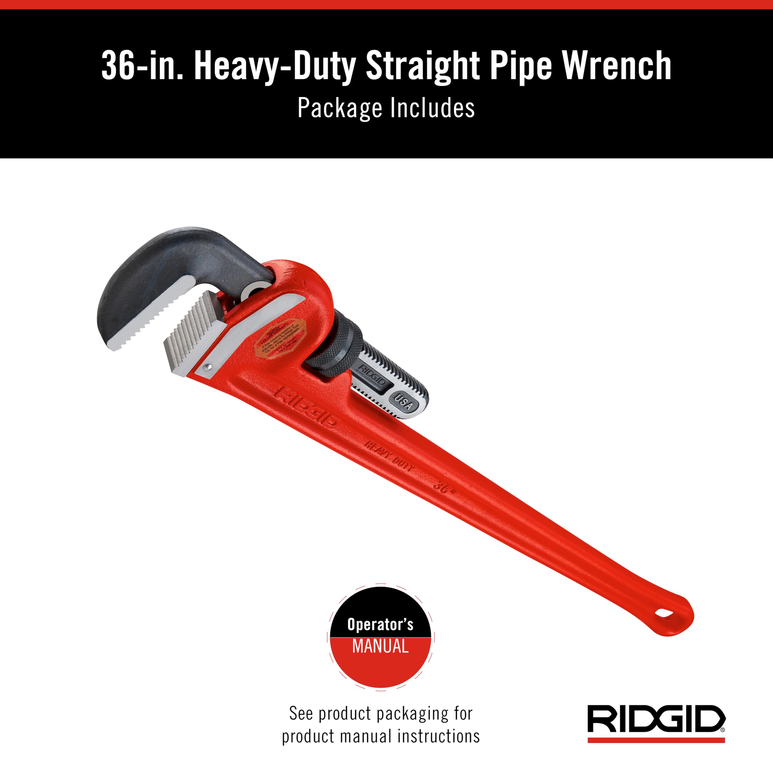 Foto 2 | Llave Para Tubos Ridgid 31035 De Alta Resistencia, Recta, 36 Cm, Roja - Venta Internacional.