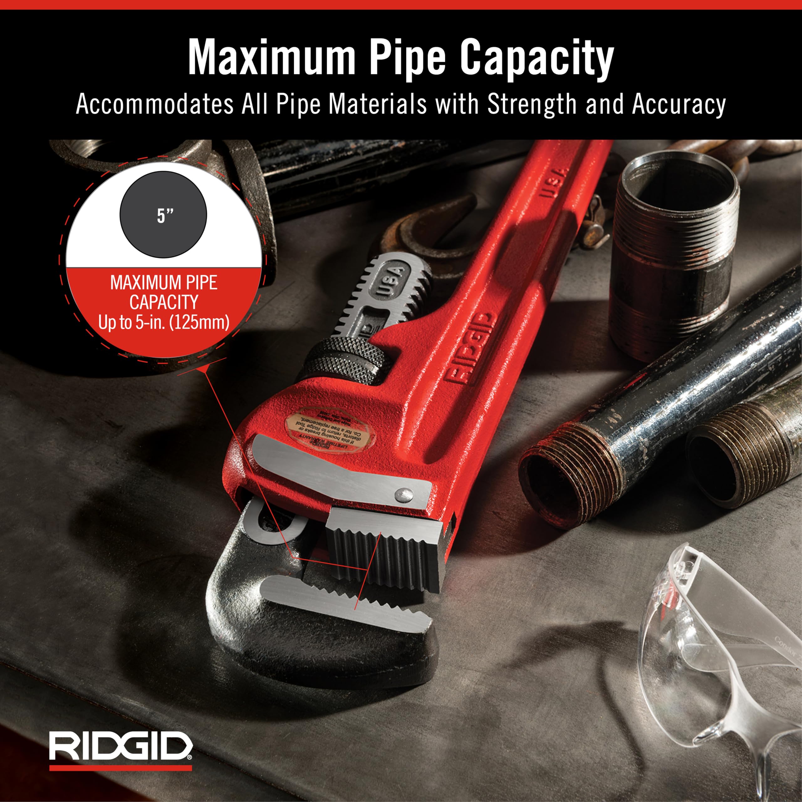 Foto 5 pulgar | Llave Para Tubos Ridgid 31035 De Alta Resistencia, Recta, 36 Cm, Roja - Venta Internacional.