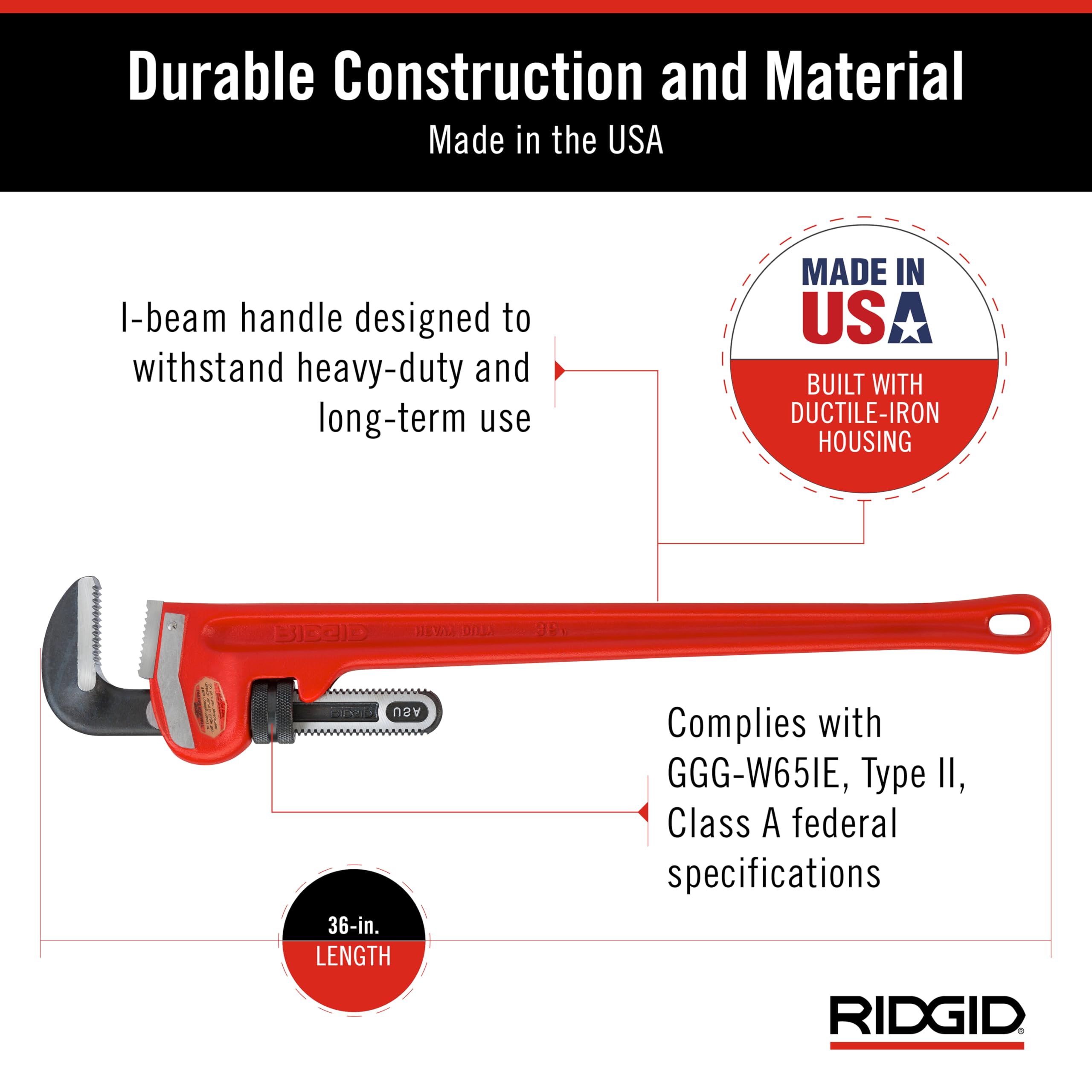 Foto 5 | Llave Para Tubos Ridgid 31035 De Alta Resistencia, Recta, 36 Cm, Roja - Venta Internacional.