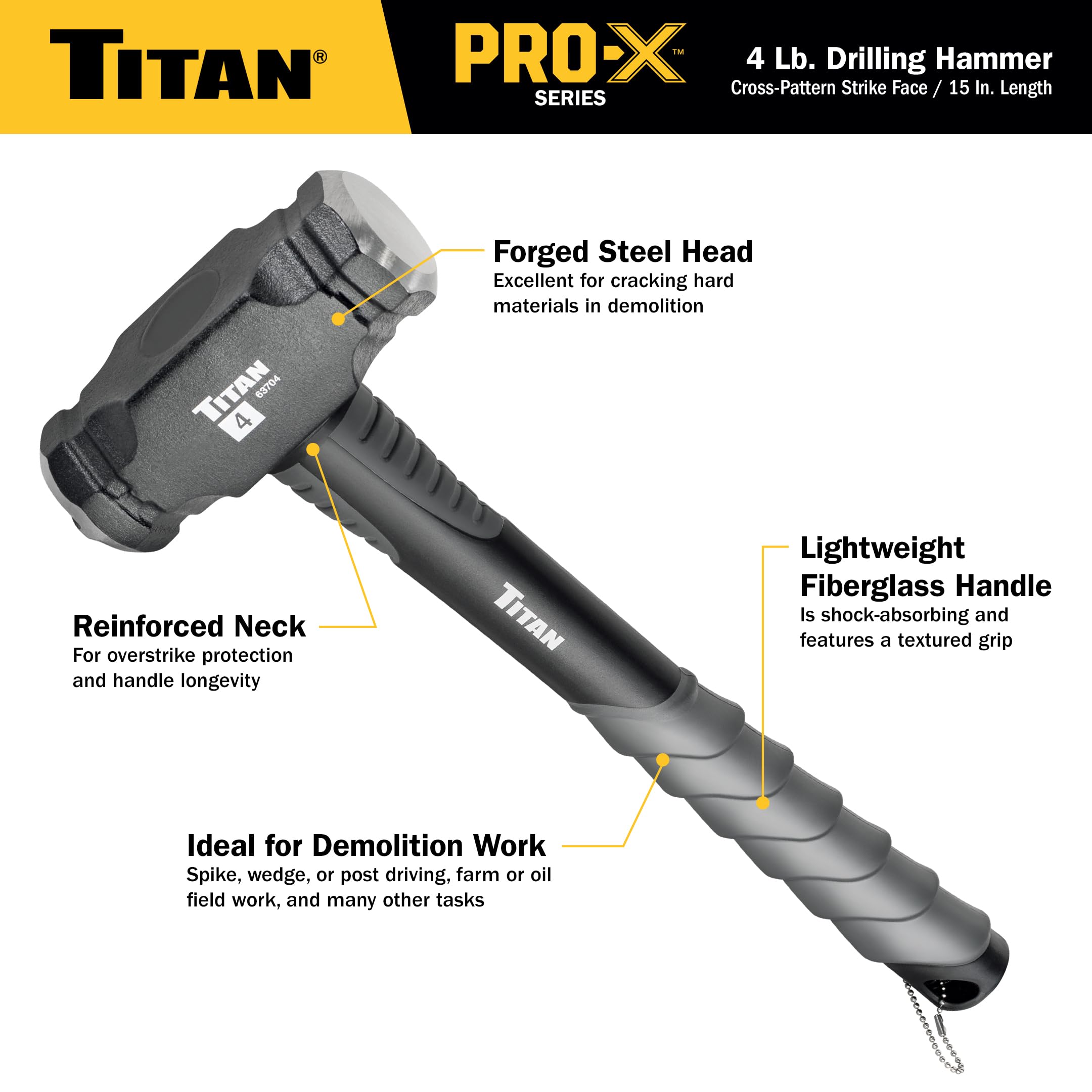 Foto 3 pulgar | Martillo Perforador Titan Pro-x 63704 De Fibra De Vidrio De 1,8 Kg X 38 Cm - Venta Internacional.