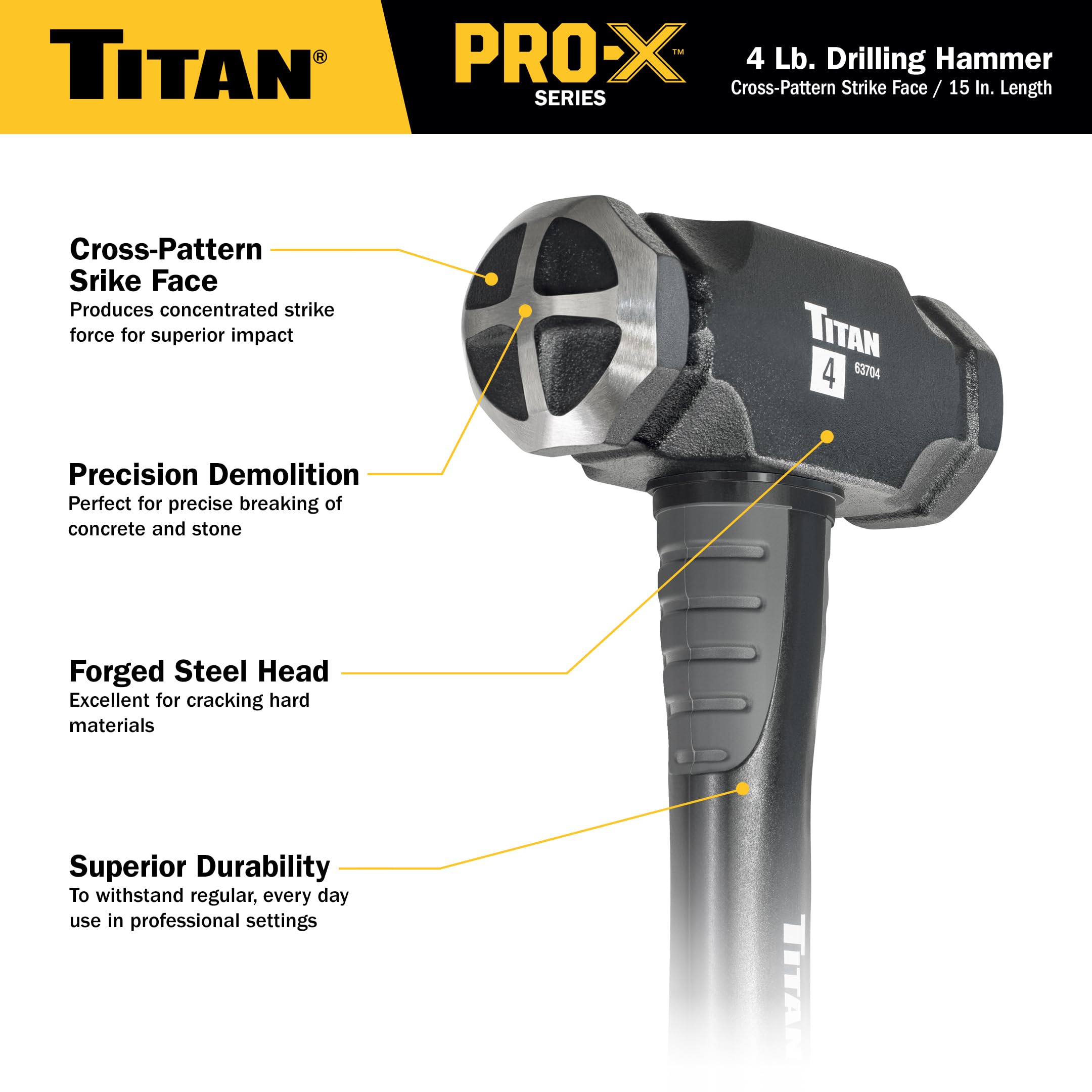 Foto 4 pulgar | Martillo Perforador Titan Pro-x 63704 De Fibra De Vidrio De 1,8 Kg X 38 Cm - Venta Internacional.