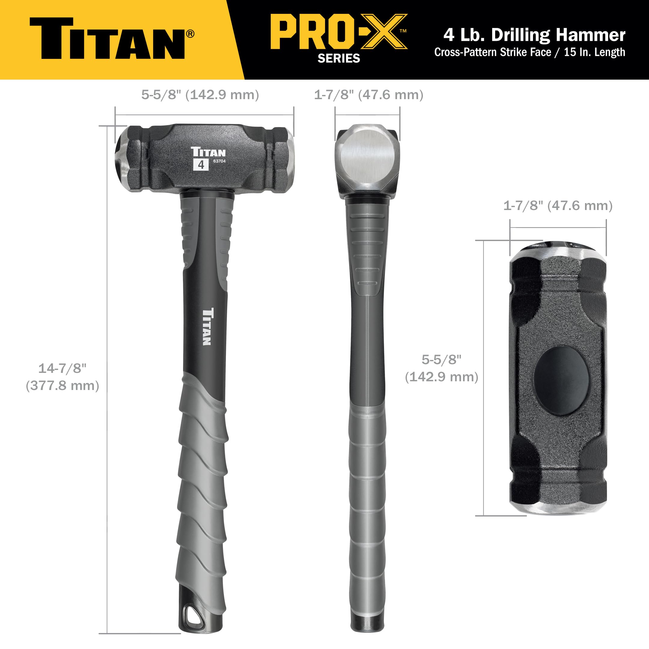 Foto 7 pulgar | Martillo Perforador Titan Pro-x 63704 De Fibra De Vidrio De 1,8 Kg X 38 Cm - Venta Internacional.