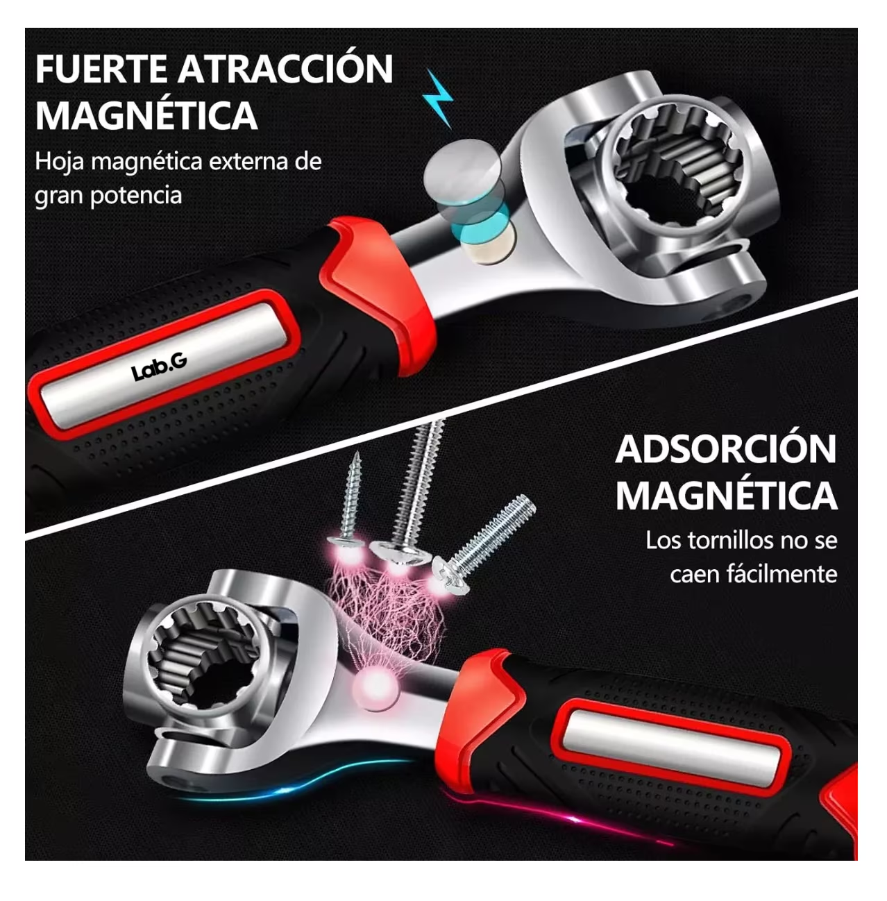 Foto 5 | 2 Piezas Llave Inglesa/llave Inglesa Lab.g 8 En 1 Multiusos Negro Rojo