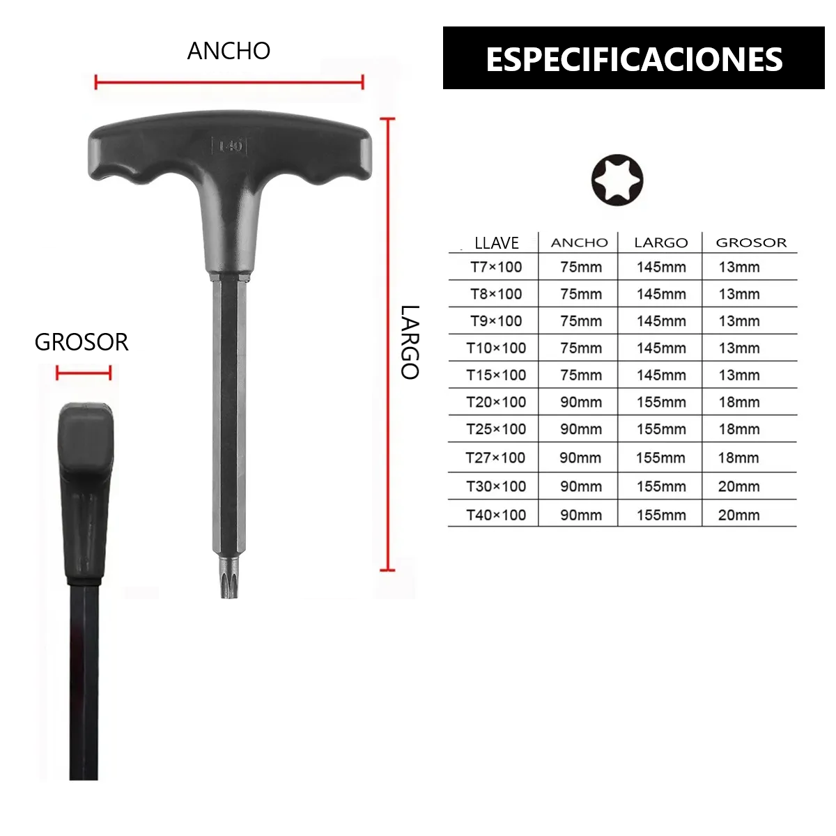Foto 3 pulgar | Juego De Llaves Torx Milimetricas Largas Mango 10 Piezas Eo Safe Imports Esi-18671 Negro