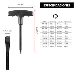 Foto 2 | Juego De Llaves Torx Milimetricas Largas Mango 10 Piezas Eo Safe Imports Esi-18671 Negro