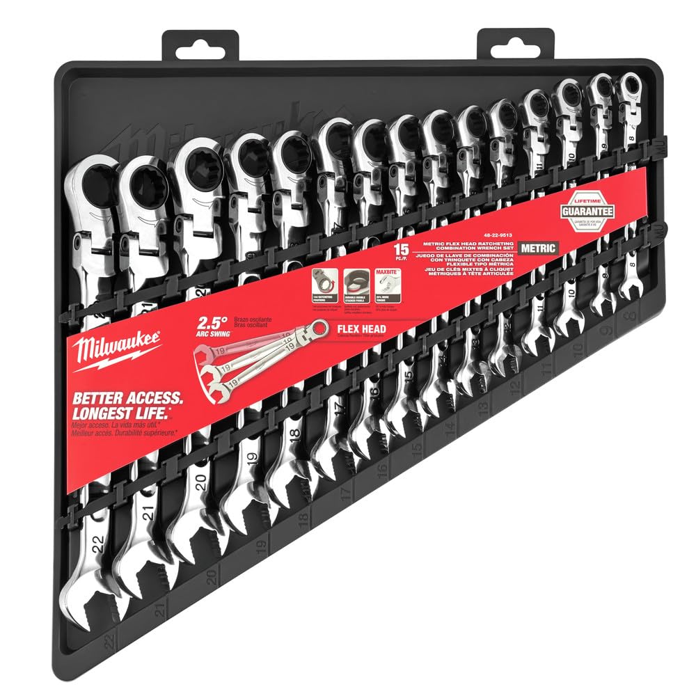 Juego De Llaves Milwaukee De 15 Piezas Con Cabezal Flexible Métrico De 2.5°, Giro De Arco - Venta Internacional.