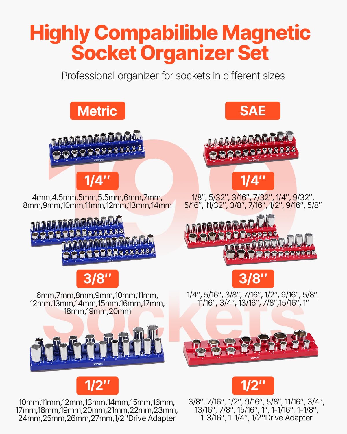 Foto 2 | Juego Organizador De Enchufes Vevor Magnetic, 8 Piezas De 1/4, 3/8 Y 1/2 Pulgadas - Venta Internacional.