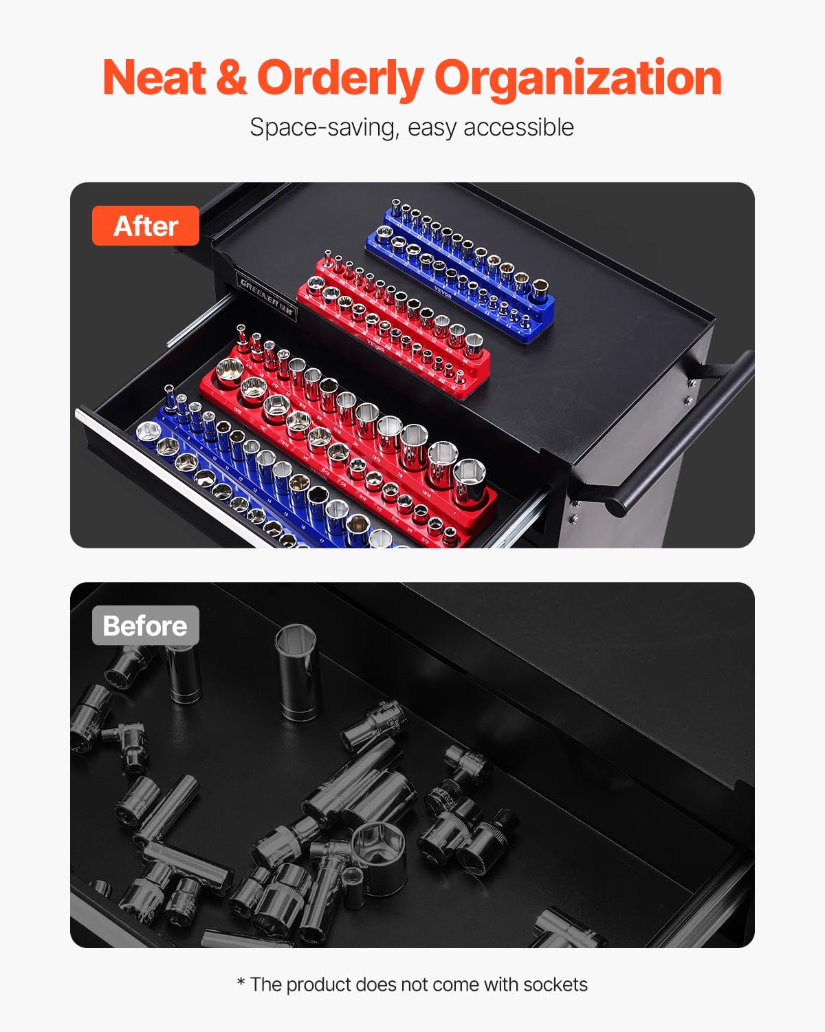 Foto 4 | Set Organizador De Enchufes Magnéticos Vevor, 4 Unidades, 1/4 Y 3/8 Pulgadas, Azul Y Rojo - Venta Internacional.
