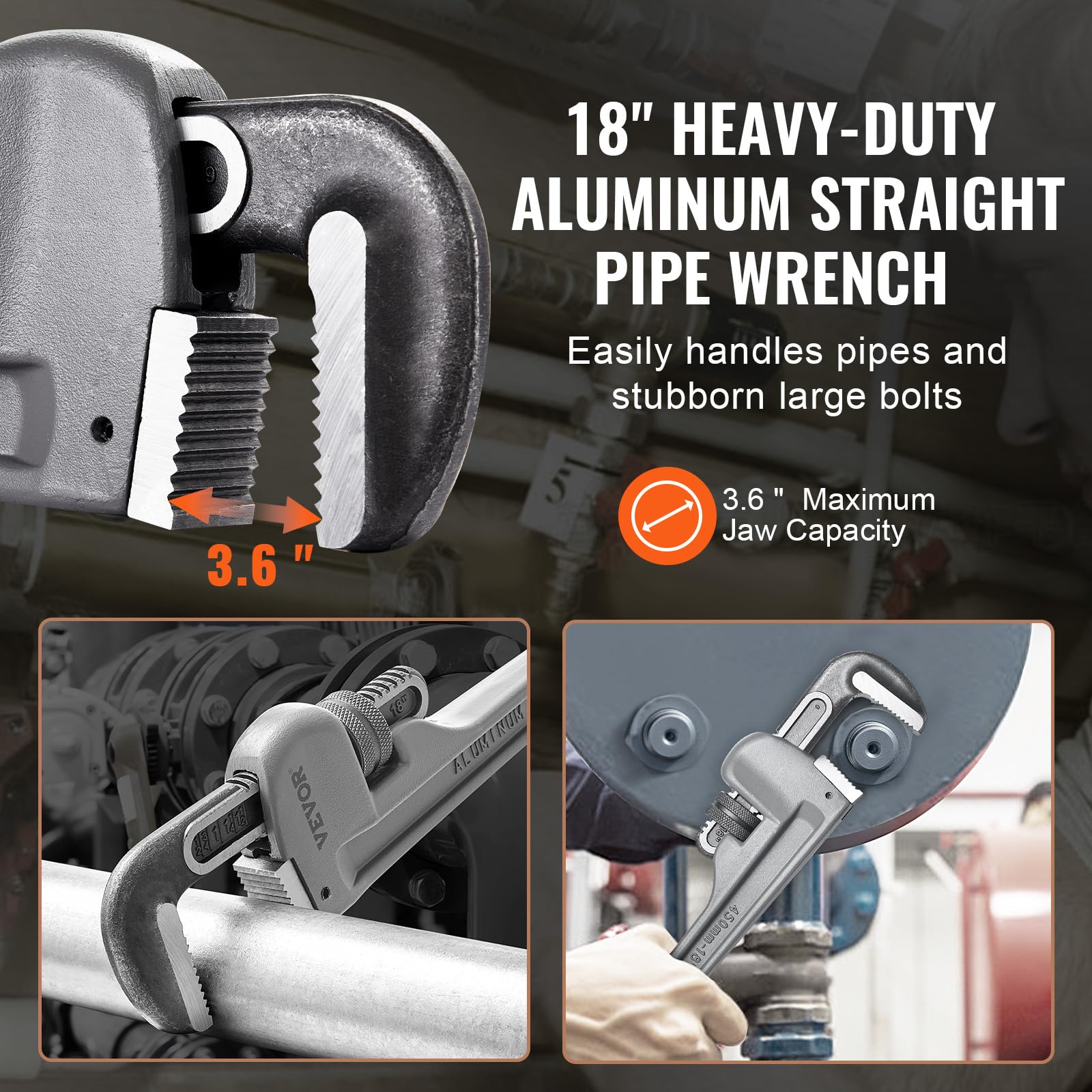 Foto 5 | Llave De Tubo Vevor 18 De Aluminio, Recta, Ajustable, Para Fontanería - Venta Internacional.