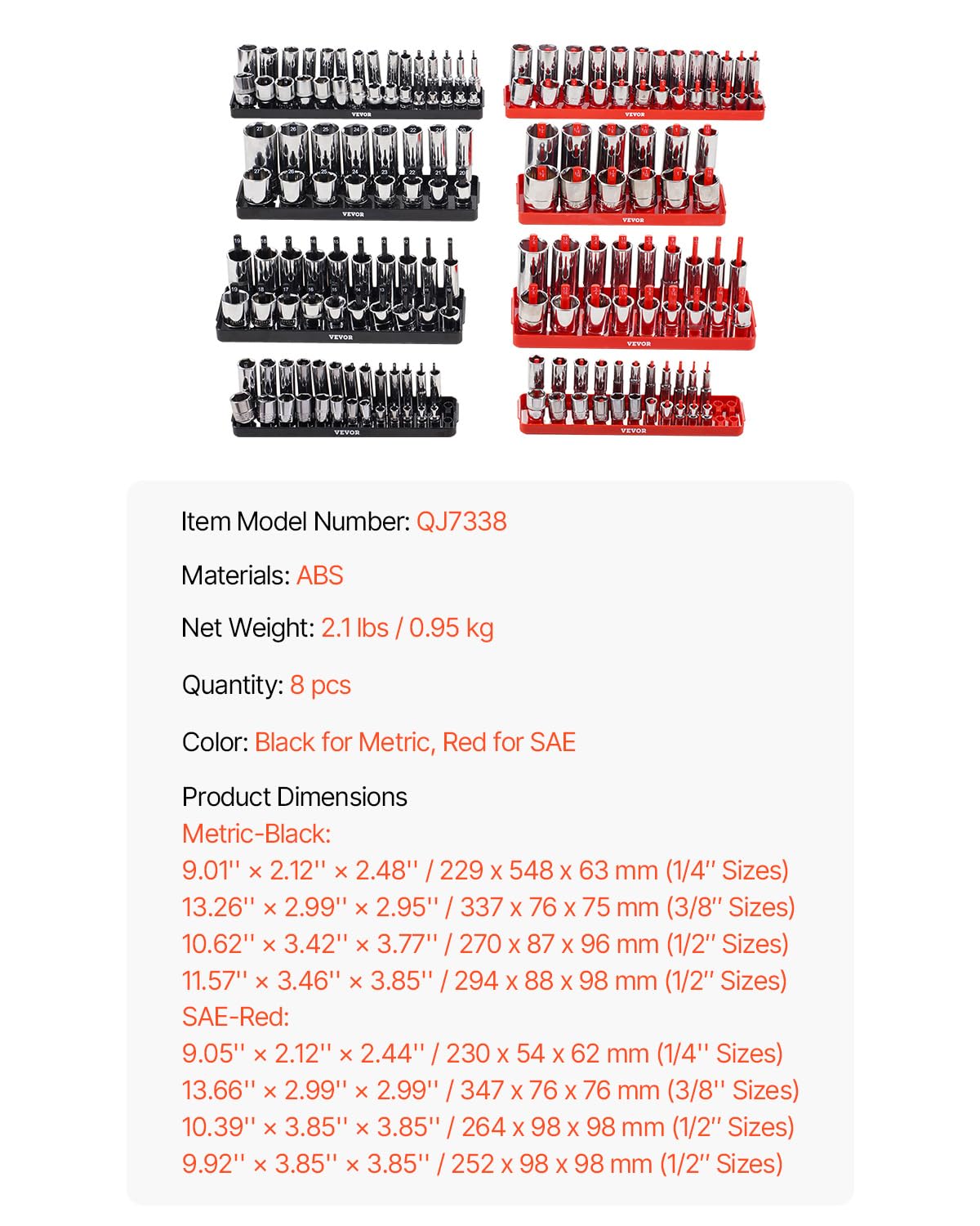 Foto 7 | Juego Organizador De Enchufes Vevor High-rod, 8 Piezas De 1/4, 3/8 Pulgadas Y 1/2 Pulgadas - Venta Internacional.