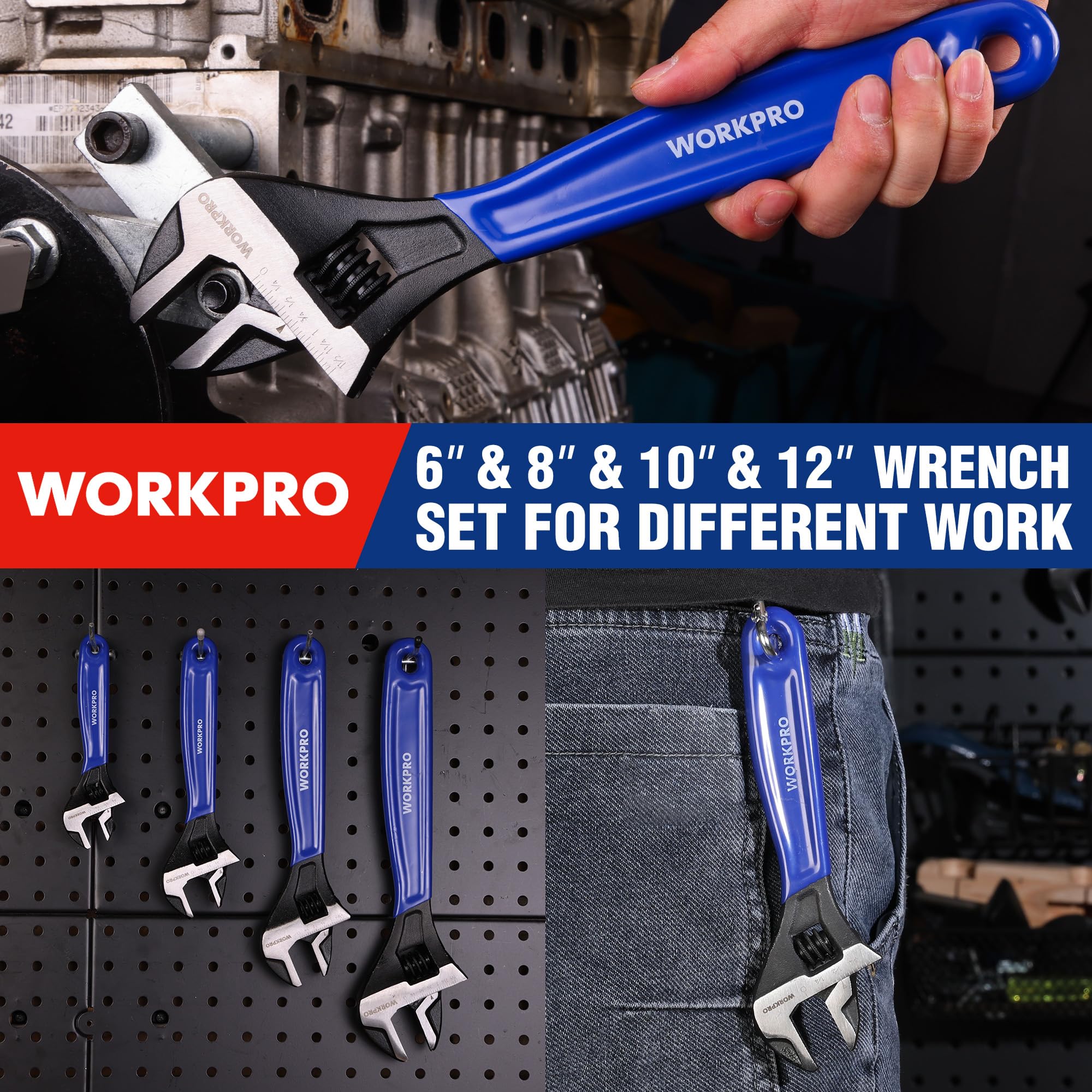 Foto 7 | Juego De Llaves Ajustables Workpro De 6 Cm, 8 Cm, 10 Cm, 12 Cm De Ancho, Mordaza - Venta Internacional.