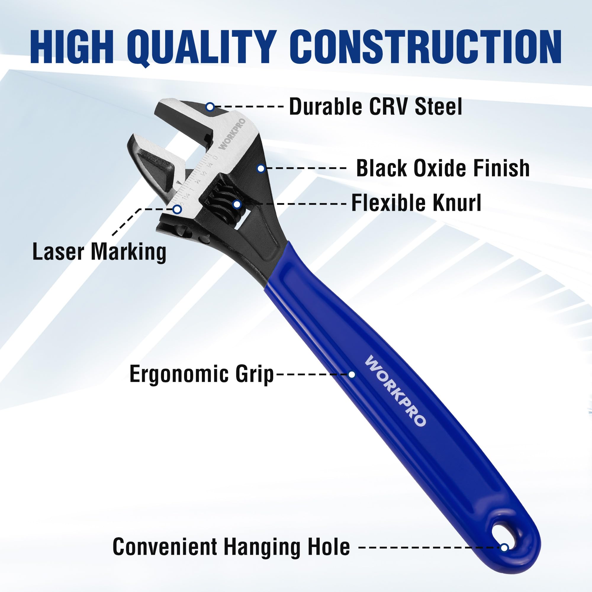 Foto 2 | Llave Ajustable Workpro De 12 Pulgadas, Llave Ancha De Acero Cr-v De Óxido Negro De Mordaza Ancha, B - Venta Interna