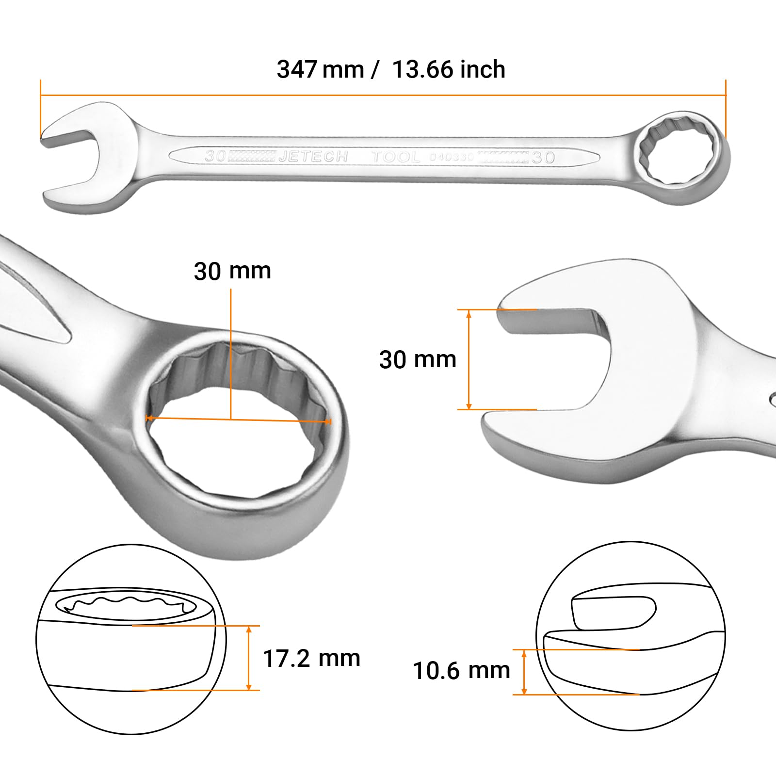 Foto 2 | Llave Combinada Jetech De Grado Industrial, 30 Mm, Cromo Vanadio - Venta Internacional.