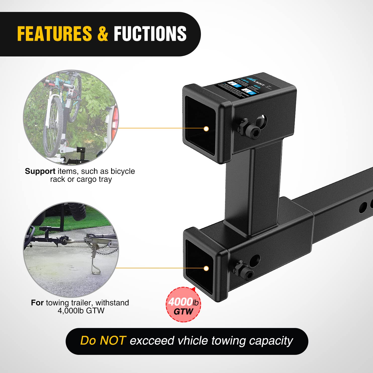 Foto 7 pulgar | Receptor Hitch Extender Nilight Dual De 10 Cm Con Extensión Máxima De 2 Pulgadas - Venta Internacional.