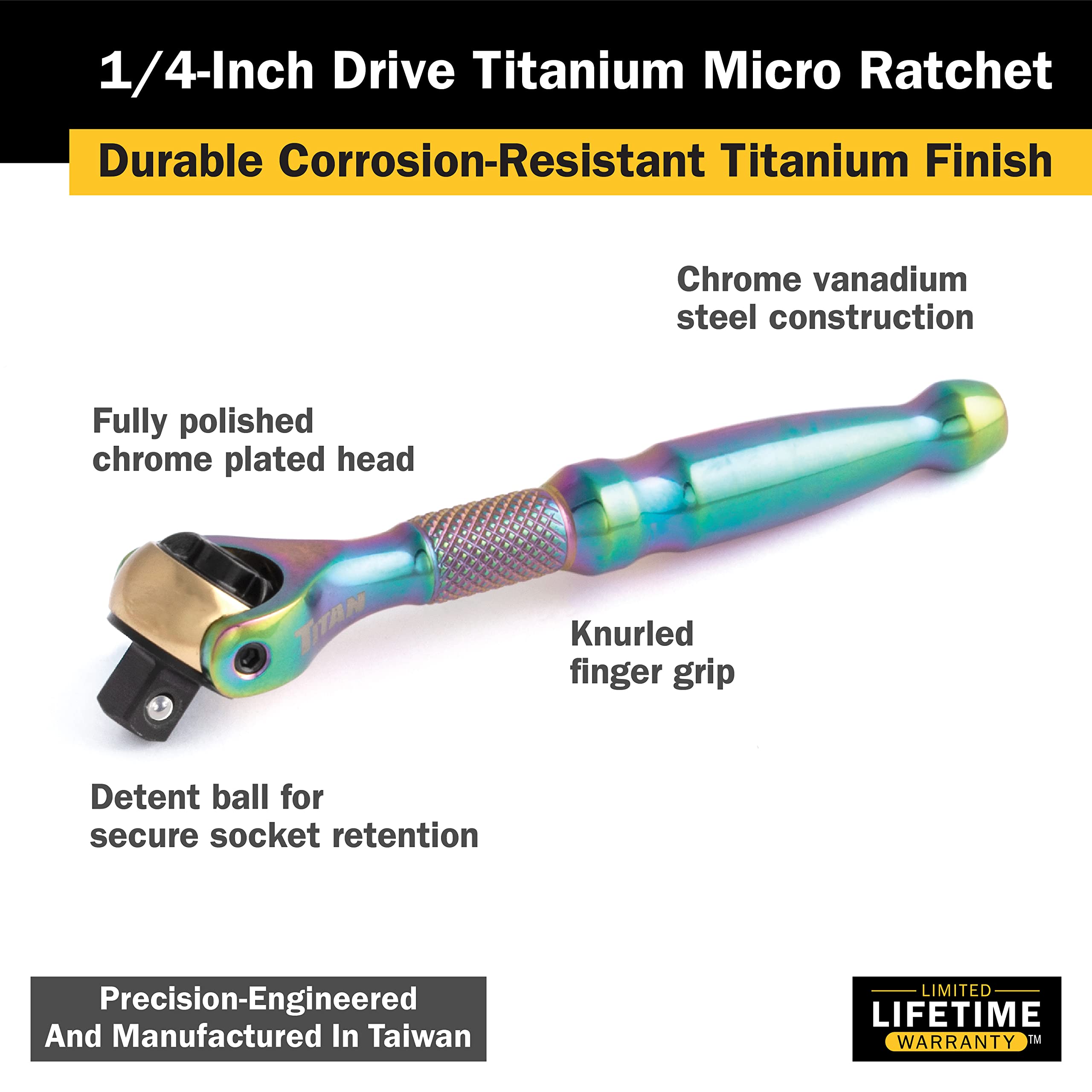Foto 3 pulgar | Cabezal Giratorio Ratchet Titan 11326 Con Accionamiento De 1/4 Pulgadas Y 90 Dientes - Venta Internacional.