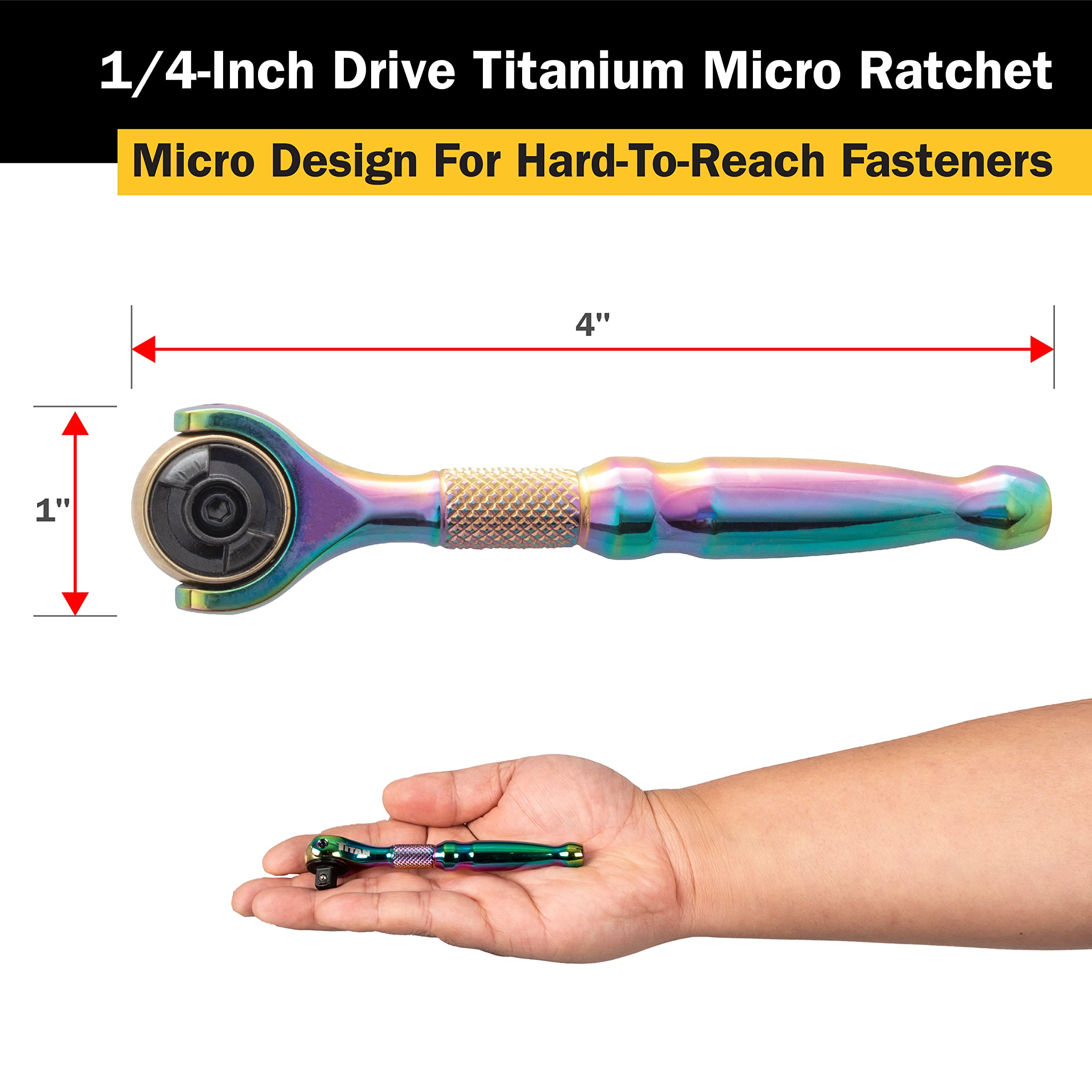 Foto 5 pulgar | Cabezal Giratorio Ratchet Titan 11326 Con Accionamiento De 1/4 Pulgadas Y 90 Dientes - Venta Internacional.