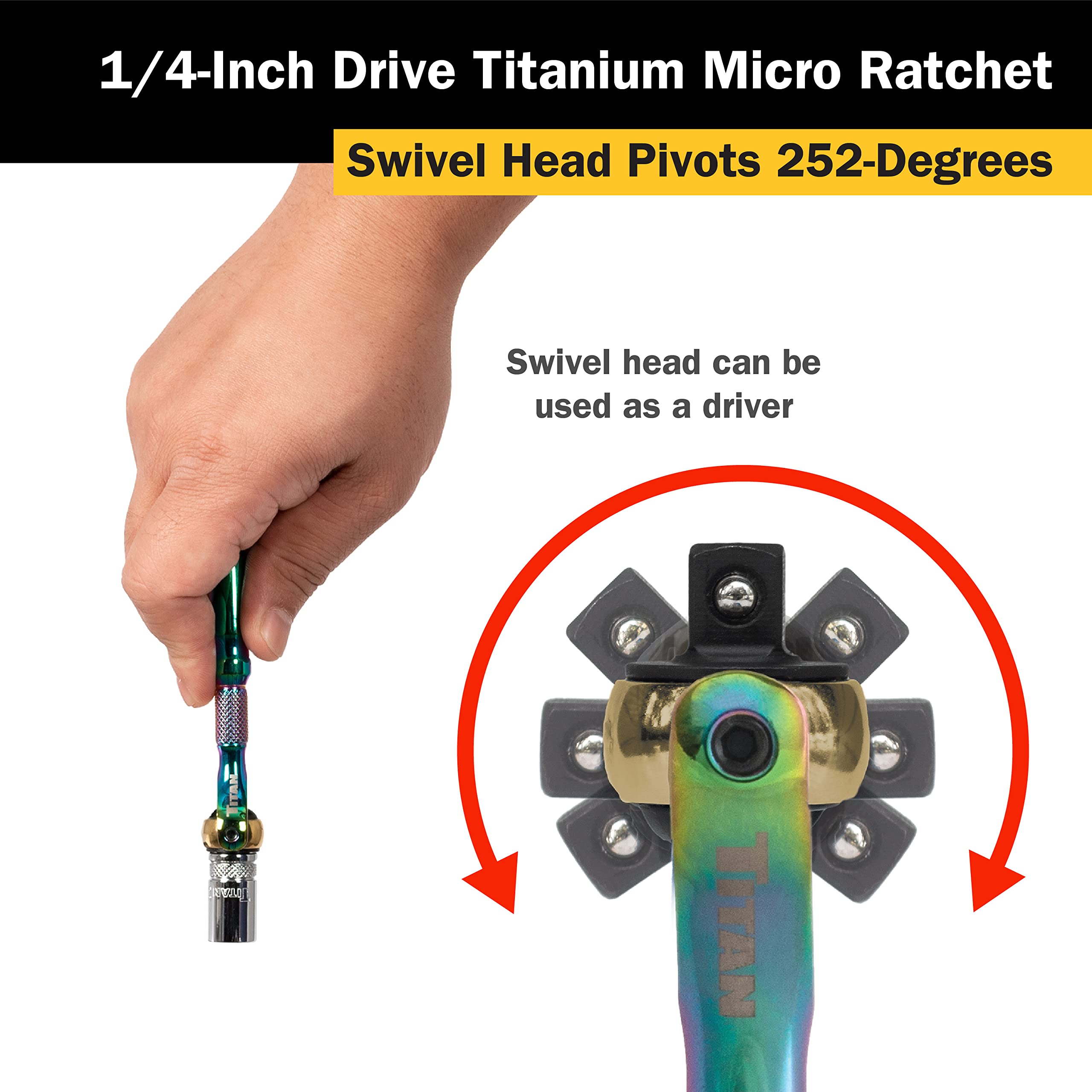 Foto 7 | Cabezal Giratorio Ratchet Titan 11326 Con Accionamiento De 1/4 Pulgadas Y 90 Dientes - Venta Internacional.