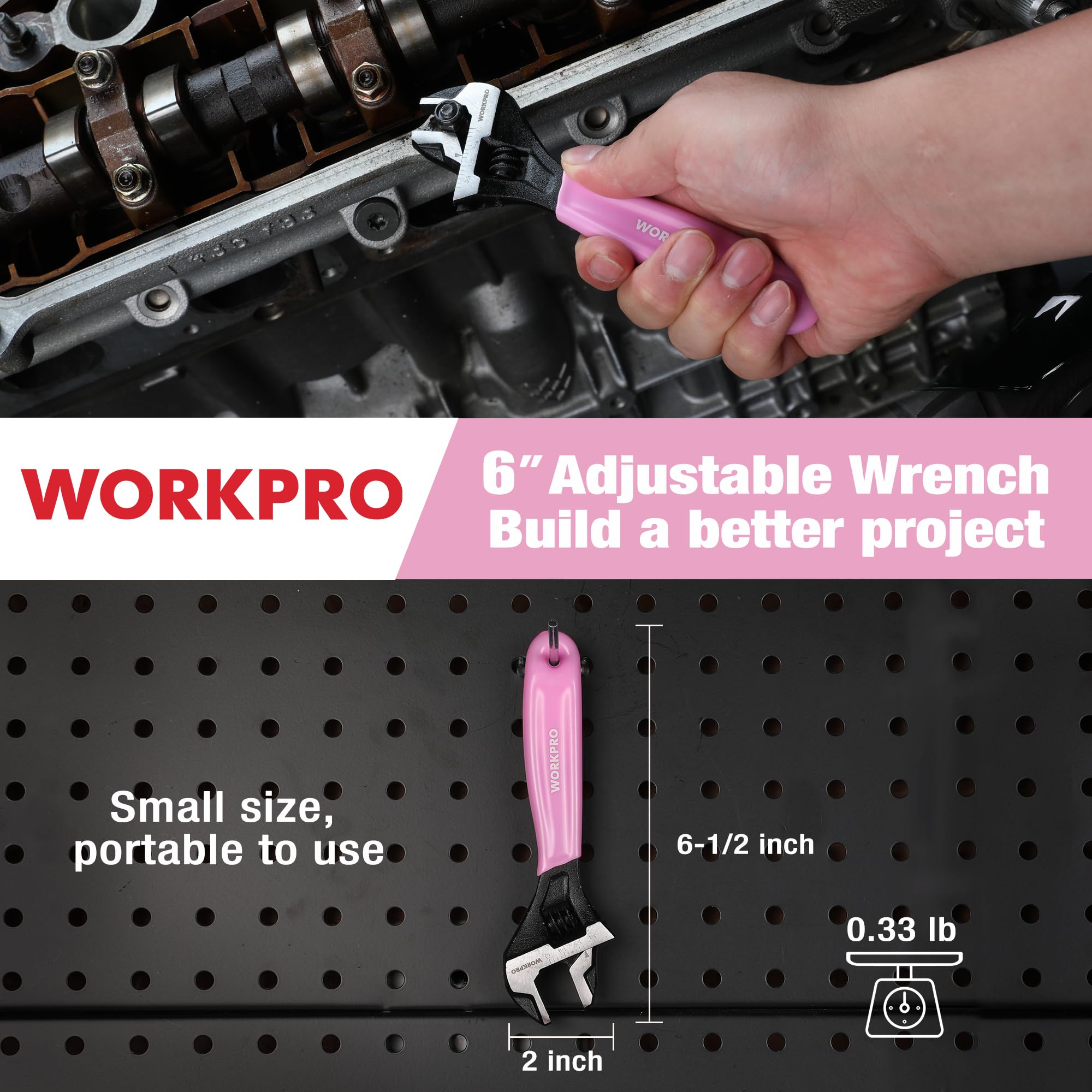 Foto 7 pulgar | Llave Ajustable Workpro De 15 Cm, Acero Cr-v Rosa, Métrica Y Sae - Venta Internacional.