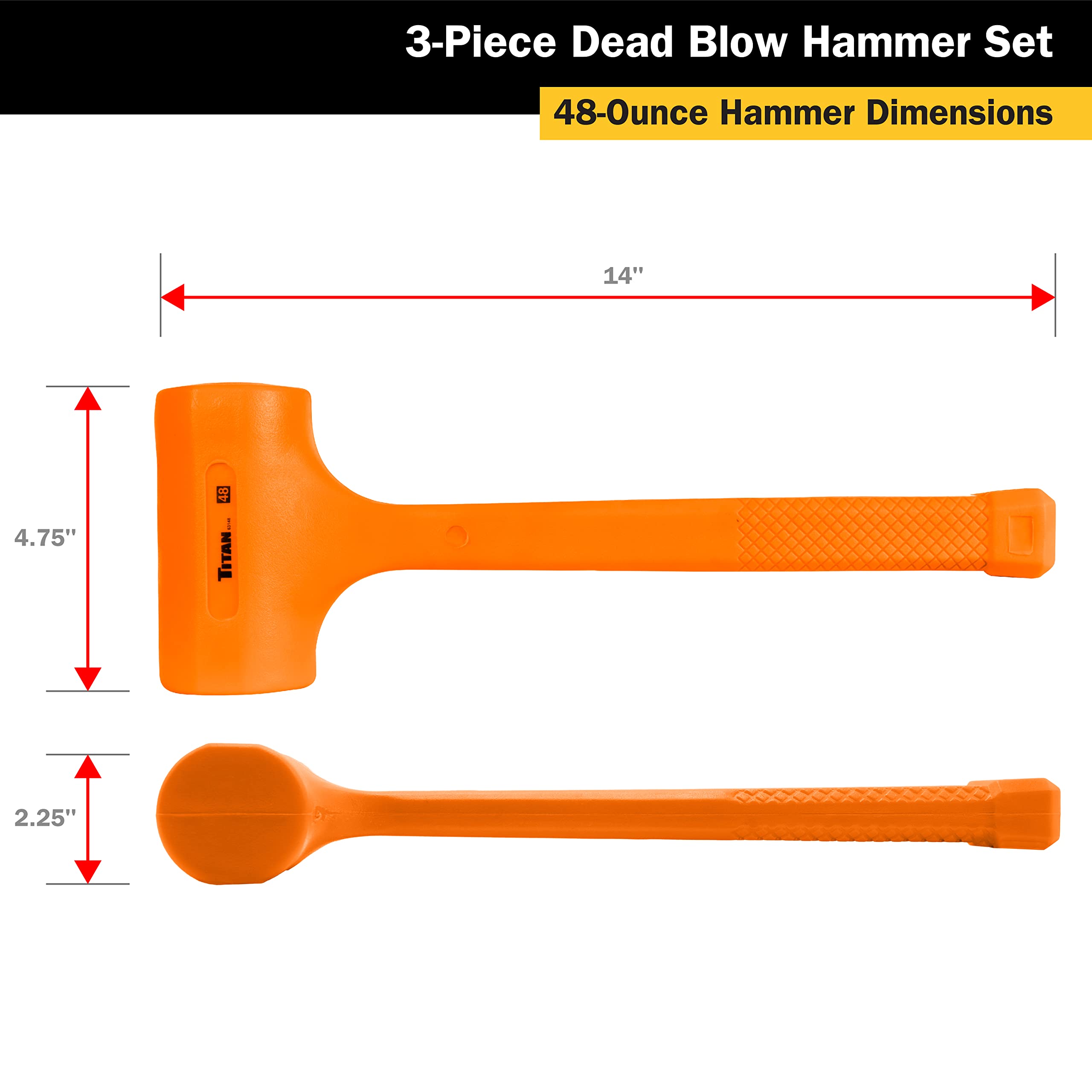 Foto 7 pulgar | Set De Martillos Dead Blow Titan 63143, 450 G, 900 G, 1,4 Kg - Venta Internacional.