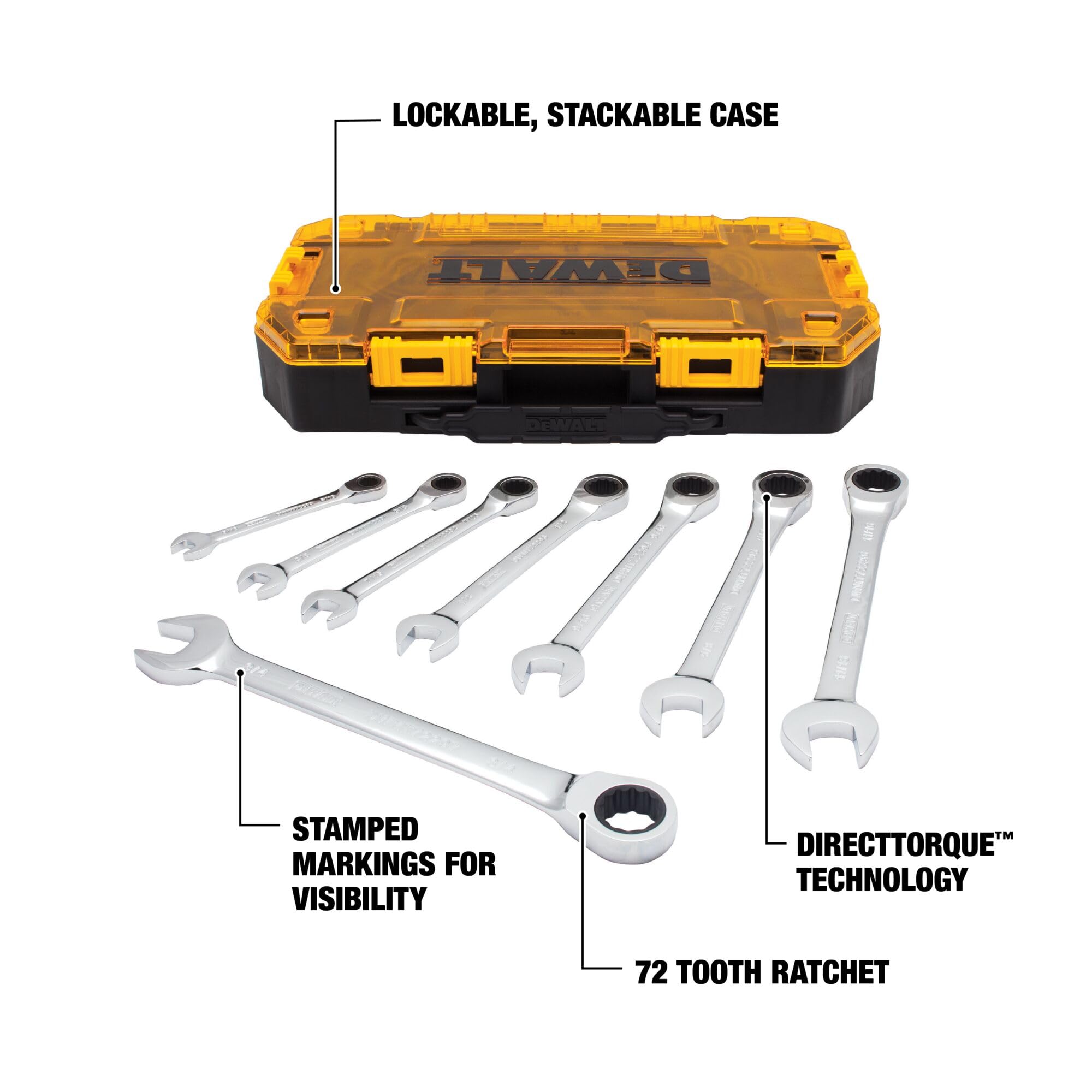Foto 3 pulgar | Juego De Llaves Dewalt Tough Box, 8 Piezas, Combinación De Trinquete Sae - Venta Internacional.
