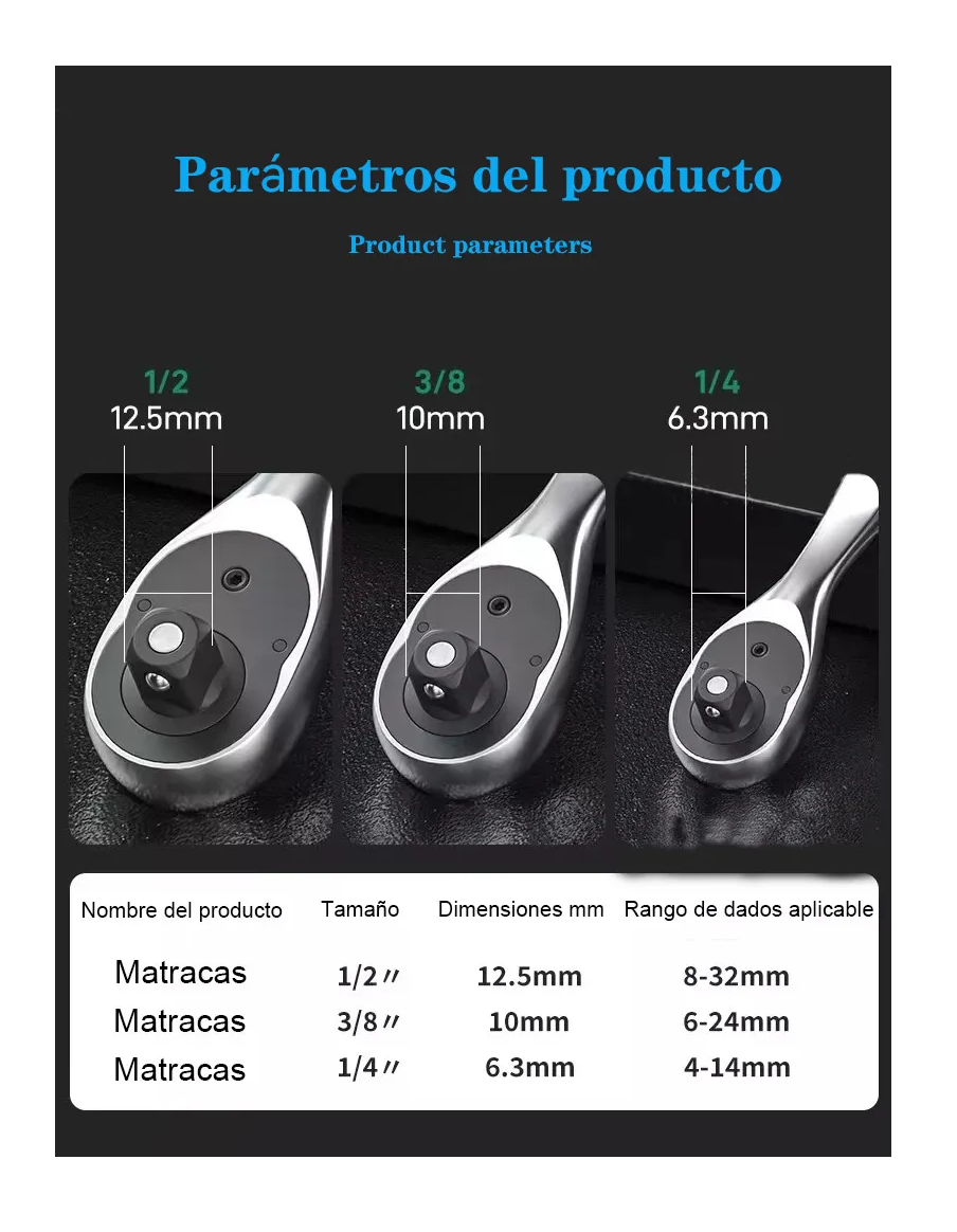 Foto 3 pulgar | Llave Matracas Herramienta 1/2  3/8 Y 1/4+barra De Extensión Verde