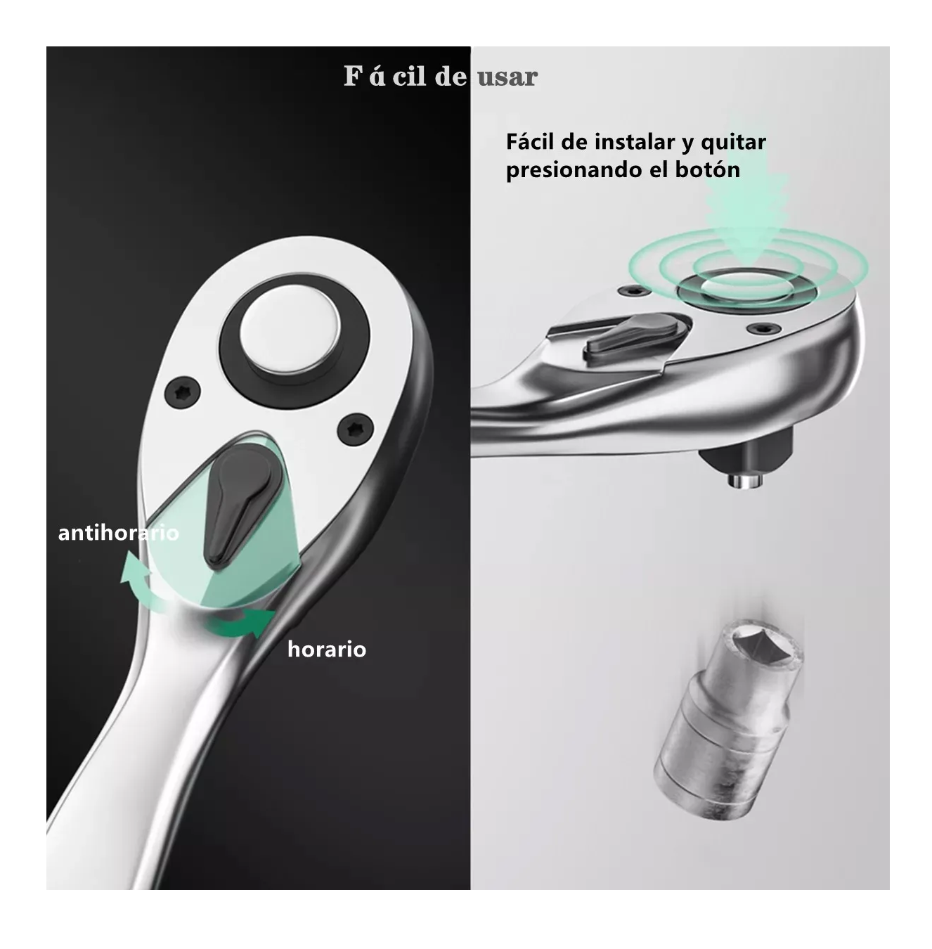 Foto 4 pulgar | Llave Matracas Herramienta 1/2  3/8 Y 1/4+barra De Extensión Verde