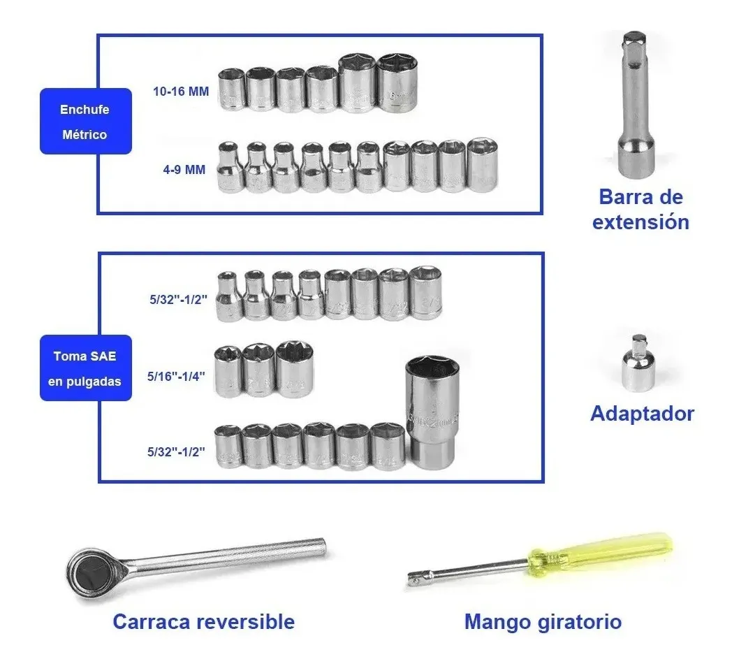 Foto 5 pulgar | Juego De Llaves Vaso Con Trinquete Universales 40 Piezas Gris