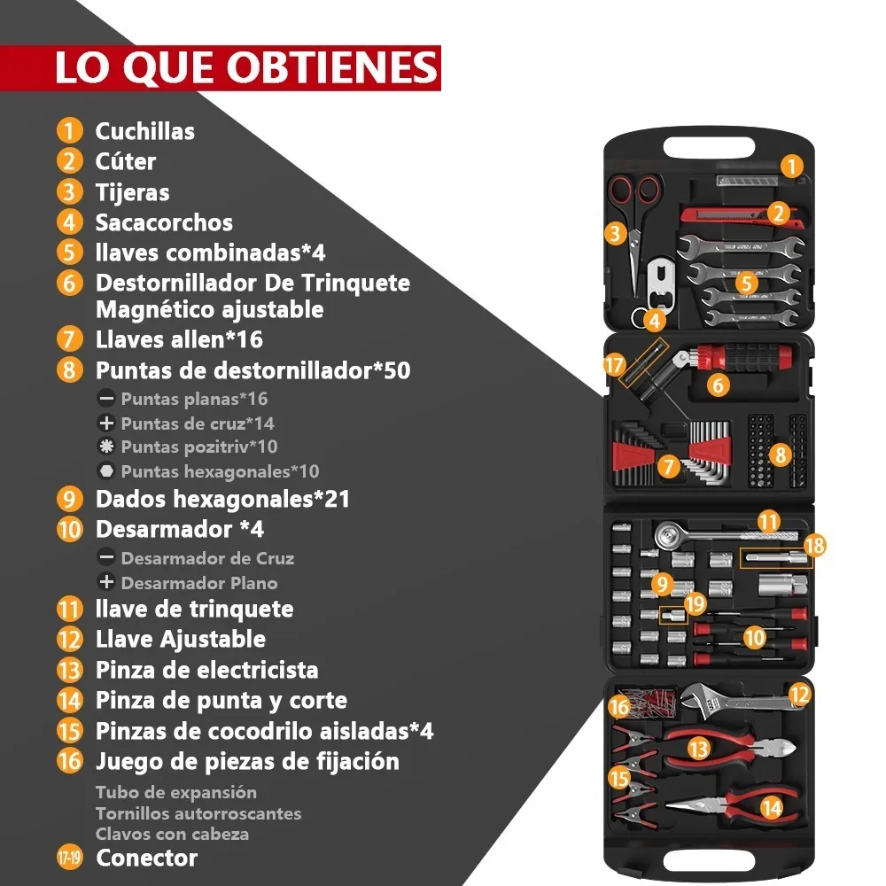 Foto 3 | Juego de Herramientas para Mecánico Malubero color Rojo con Negro 205 Piezas